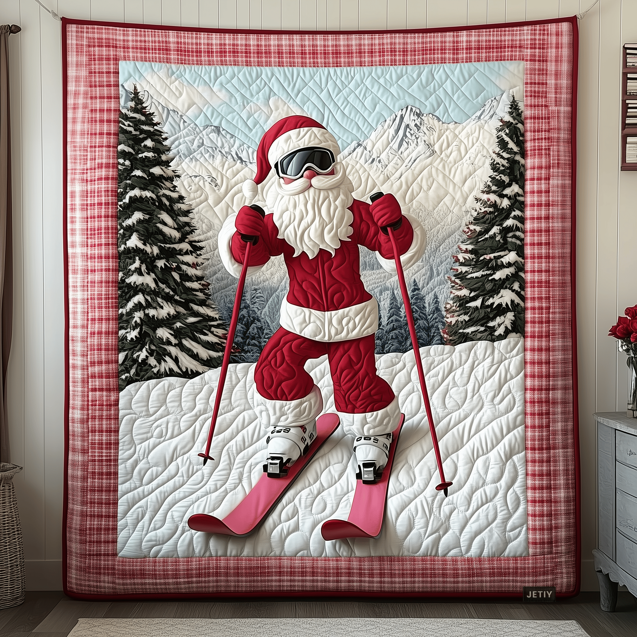 Christmas Skiing Quilted Blanket Christmas Throw Blanket Christmas Presents For Mom