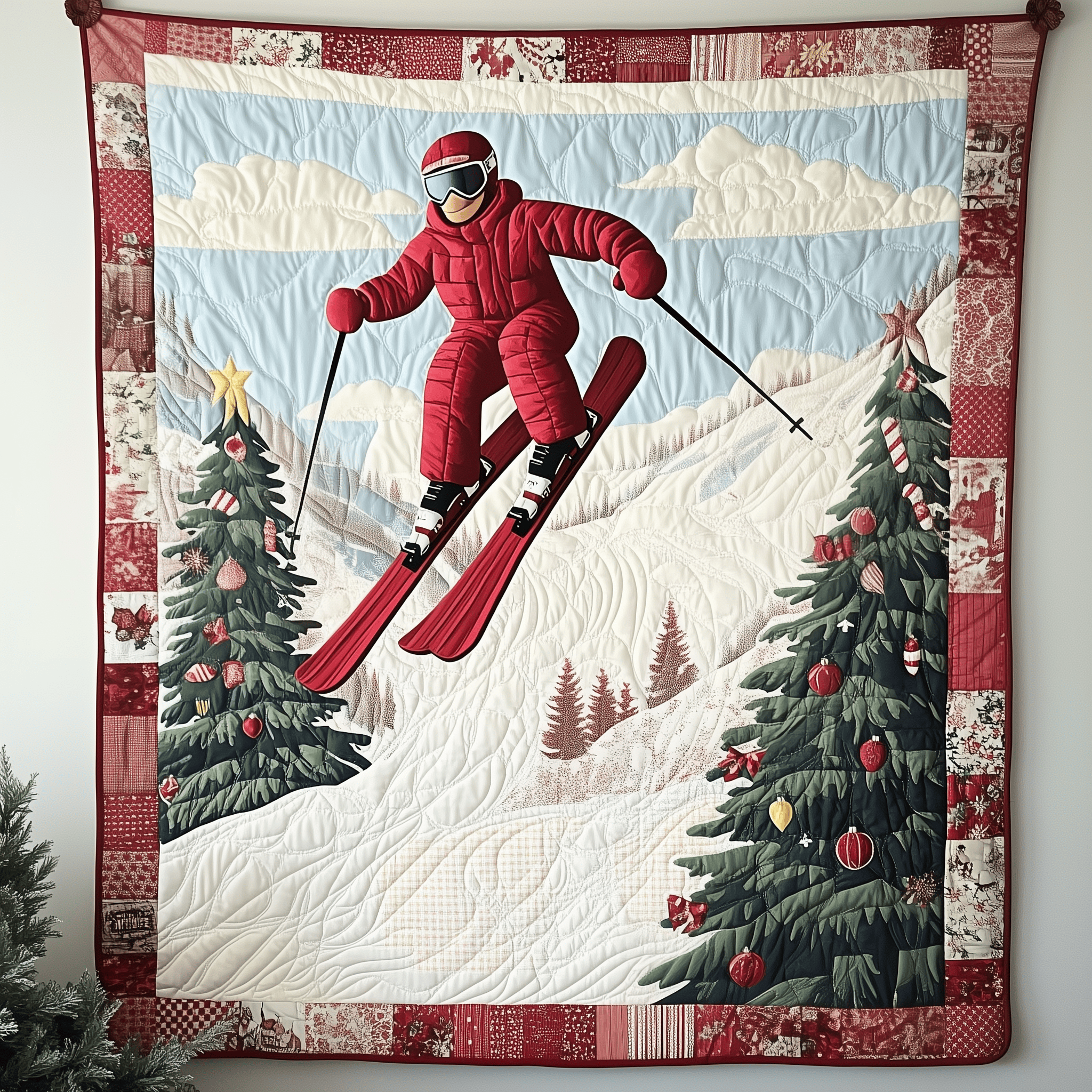 Christmas Skiing Quilted Blanket Christmas Throw Blanket Great Presents For Grandma