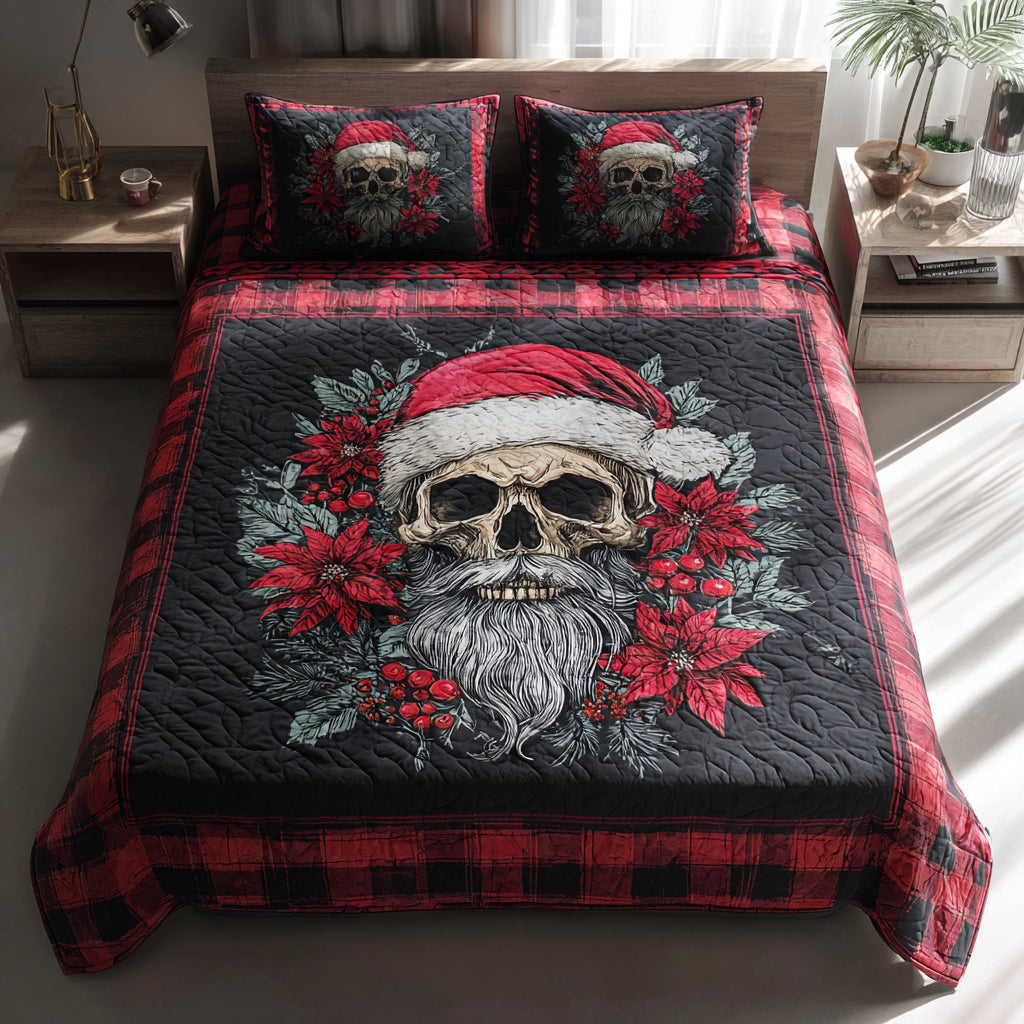 Christmas Skull Noel Quilted Bedding Set Holiday Duvet Covers Gifts For Skull Lovers