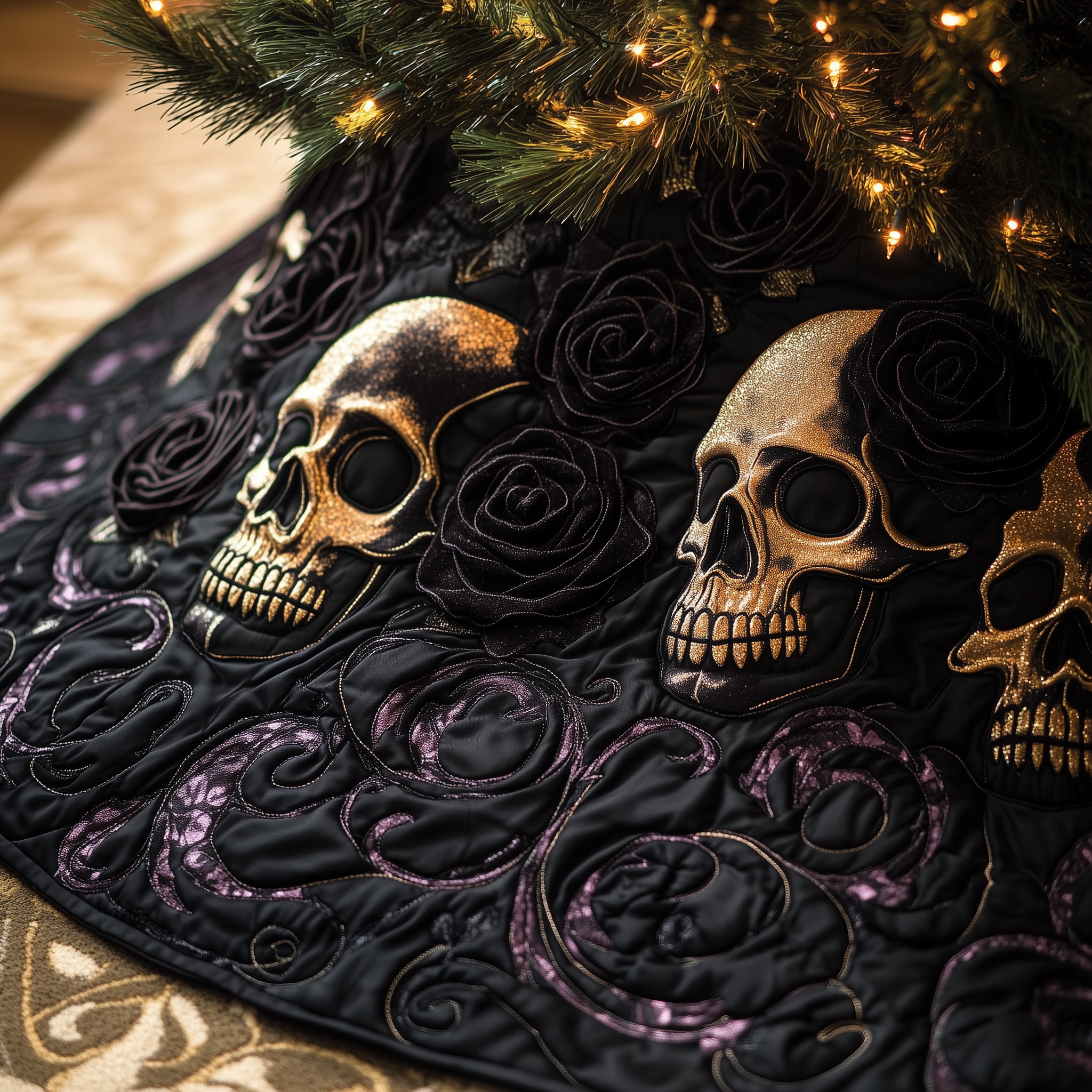 Christmas Skull Quilted Tree Skirt Beautiful Christmas Tree Skirt Merch