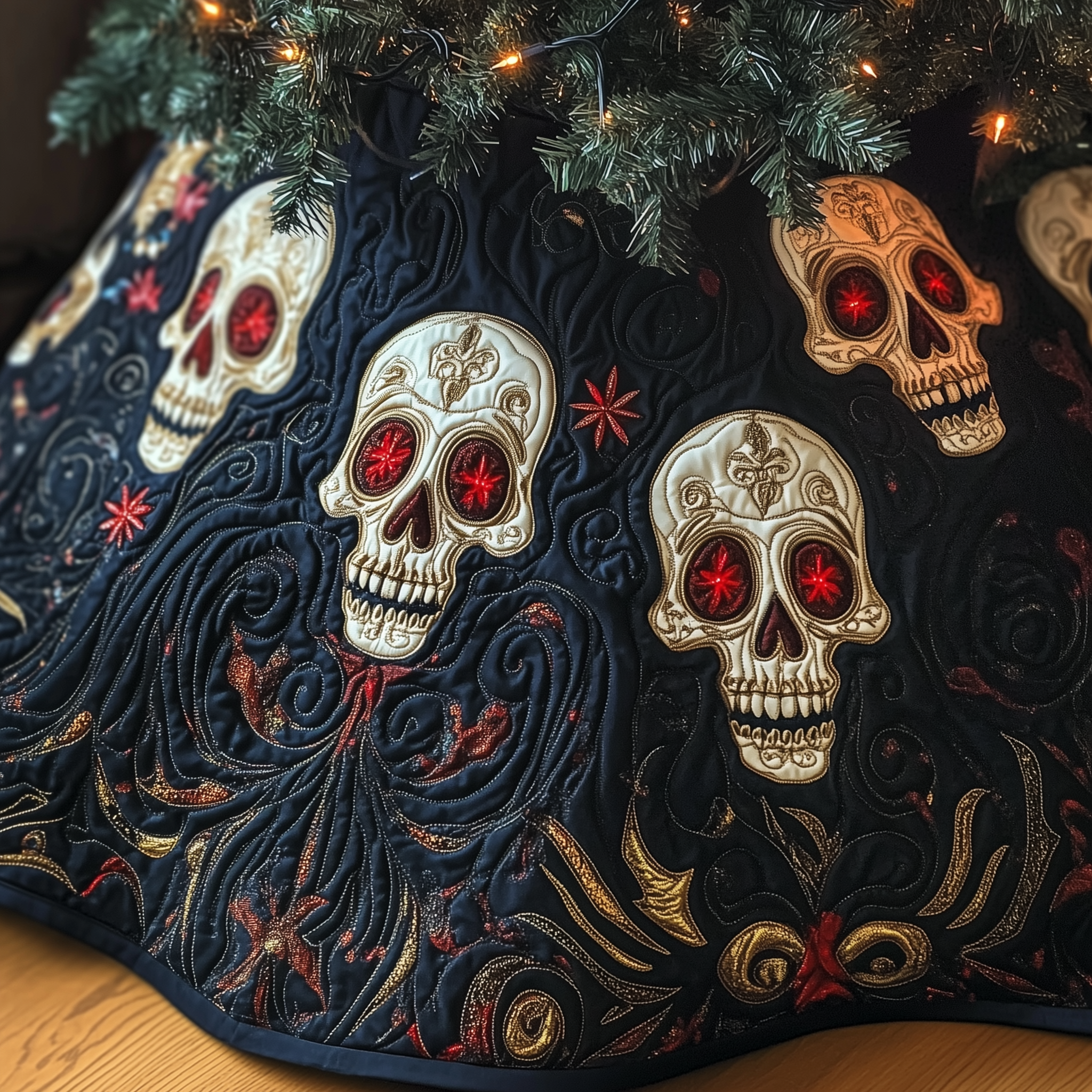 Christmas Skull Quilted Tree Skirt Charming Tree Skirt Gift Idea