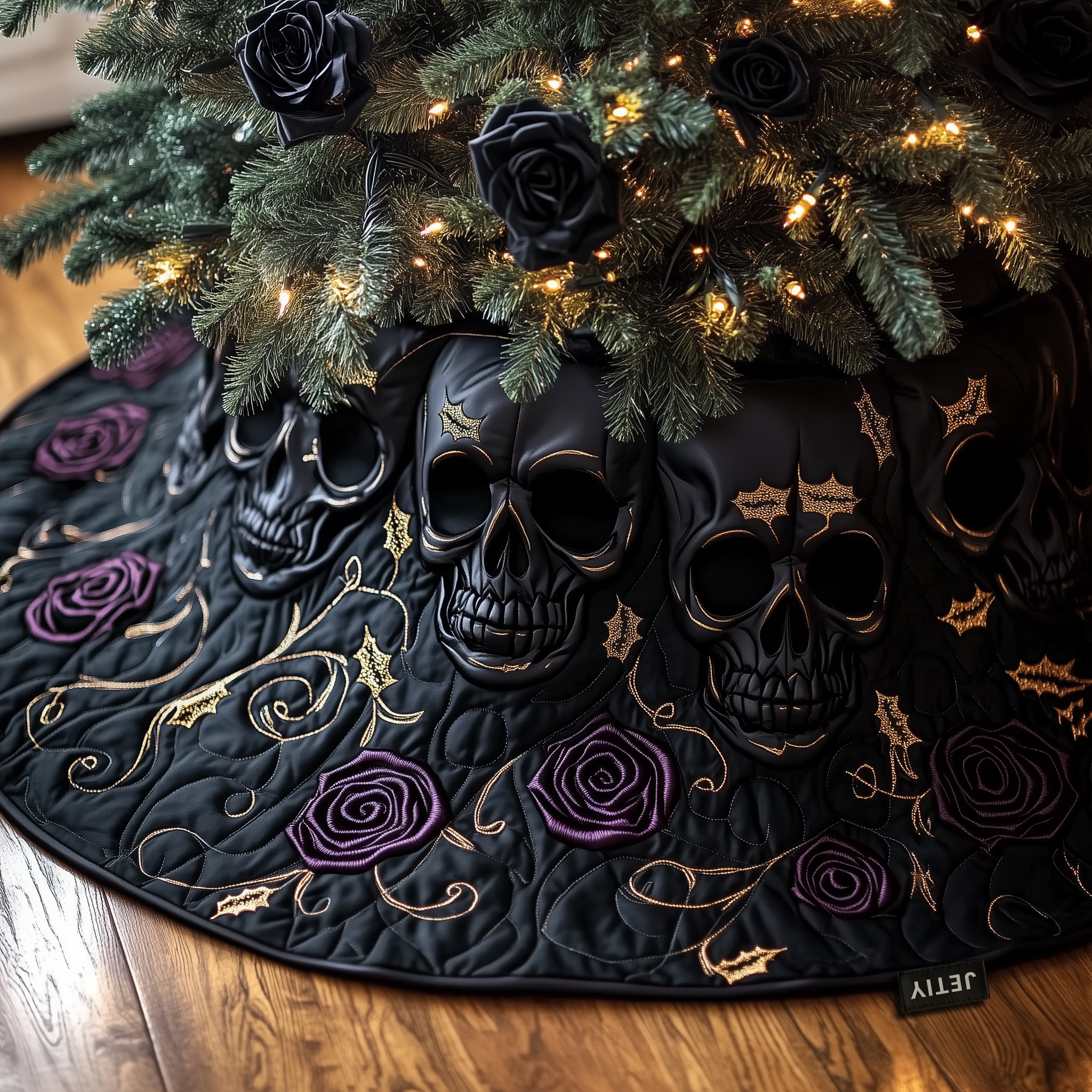 Christmas Skull Quilted Tree Skirt Cozy Tree Skirt For Holiday Decor