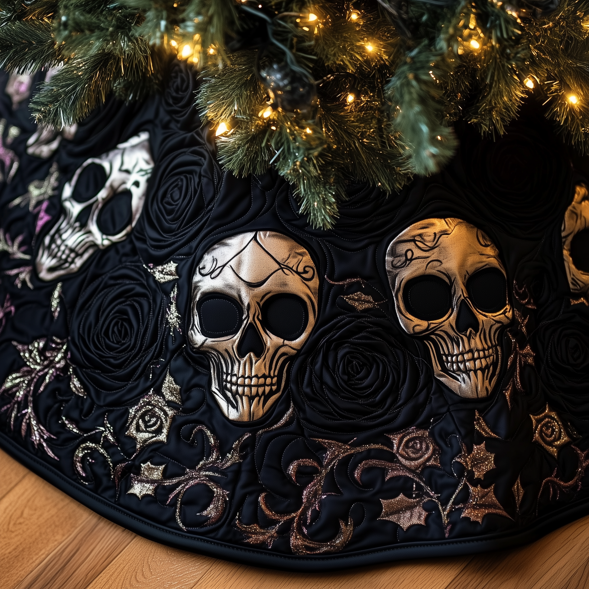 Christmas Skull Quilted Tree Skirt Elegant Christmas Tree Decor Merch