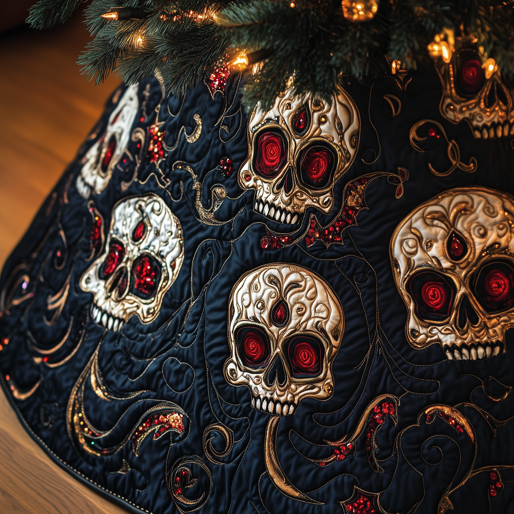 Christmas Skull Quilted Tree Skirt Festive Tree Skirt Gift Choice