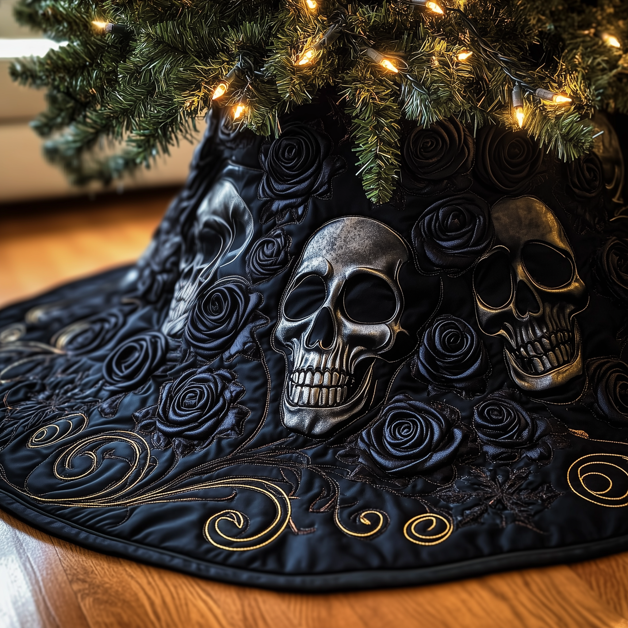 Christmas Skull Quilted Tree Skirt Holiday Tree Skirt Must-Have