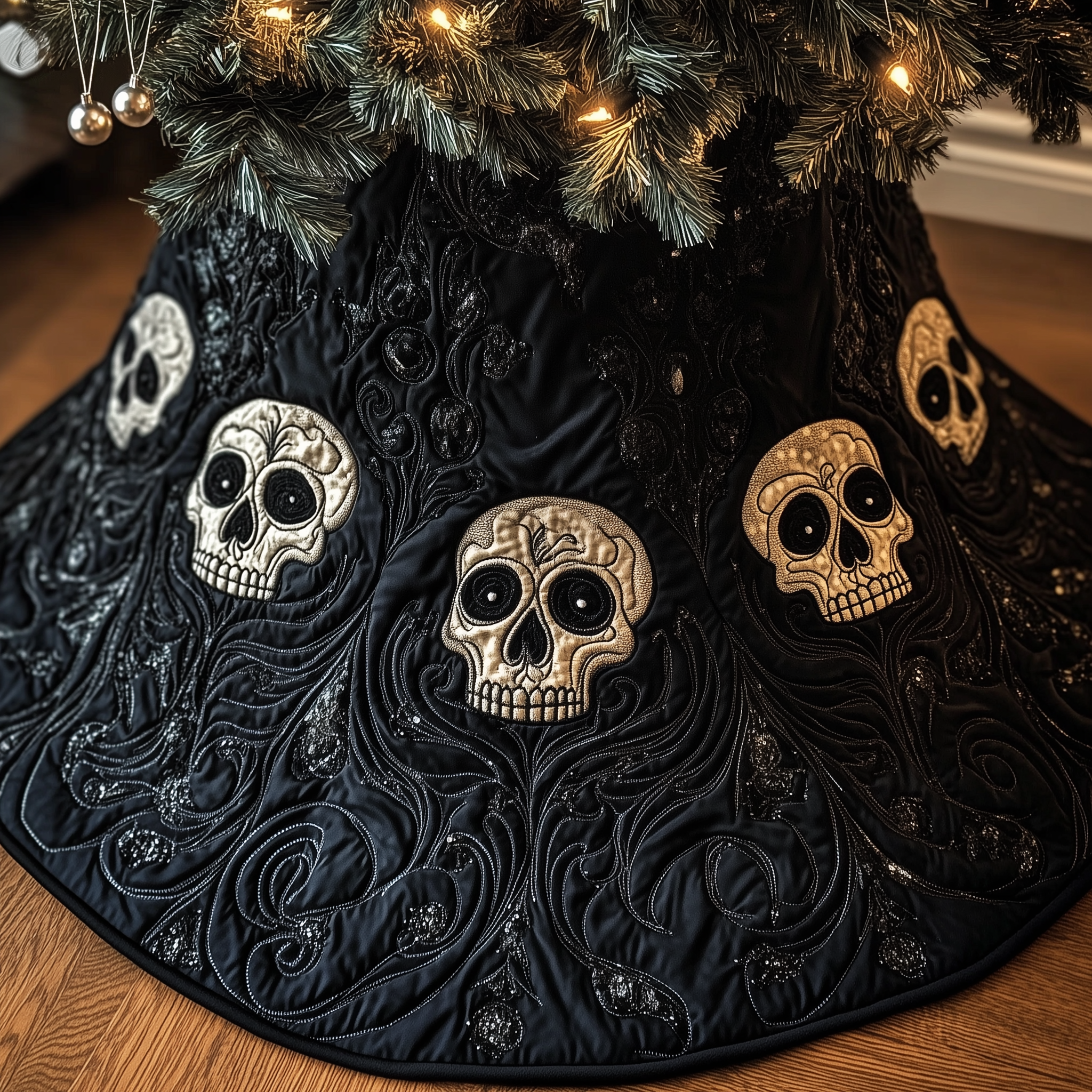 Christmas Skull Quilted Tree Skirt Joyful Home Merch Collection
