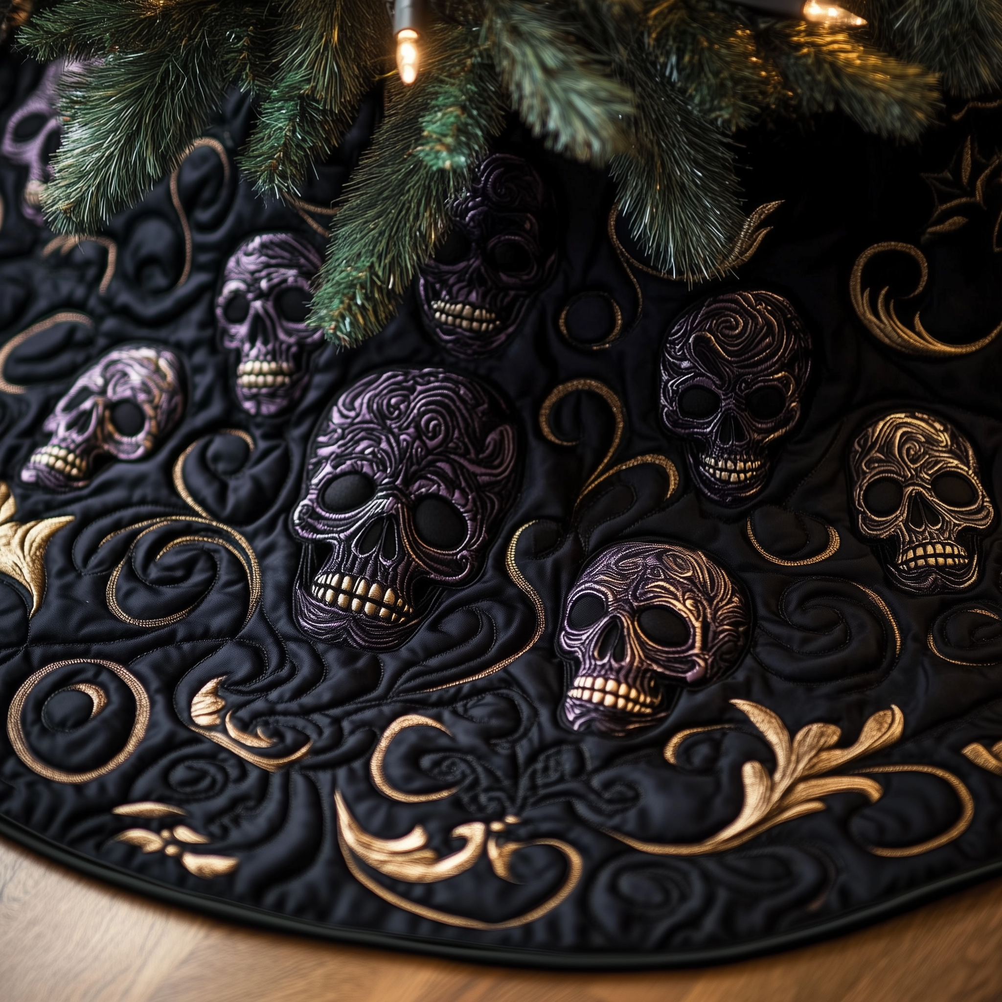 Christmas Skull Quilted Tree Skirt Magical Christmas Spirit Merch