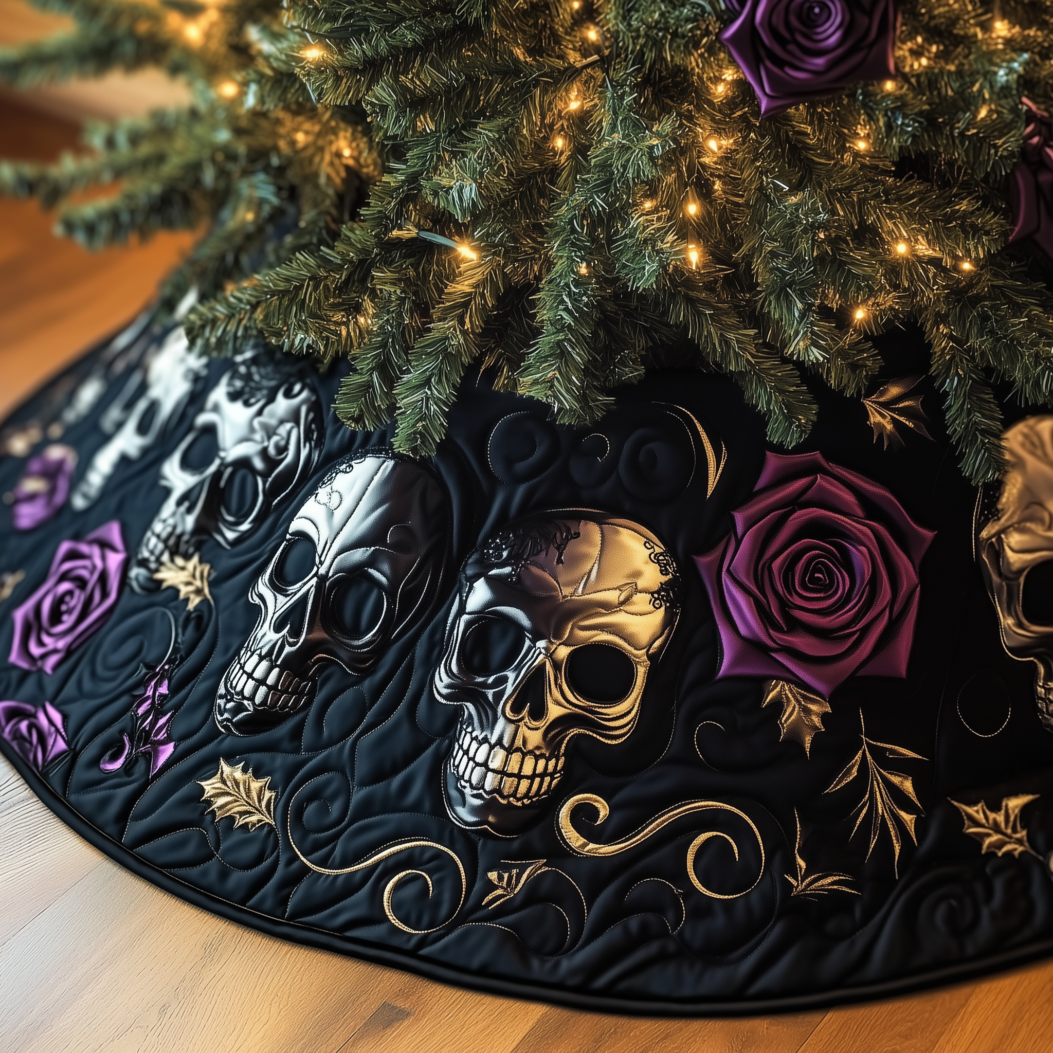 Christmas Skull Quilted Tree Skirt Perfect Christmas Gift Merch
