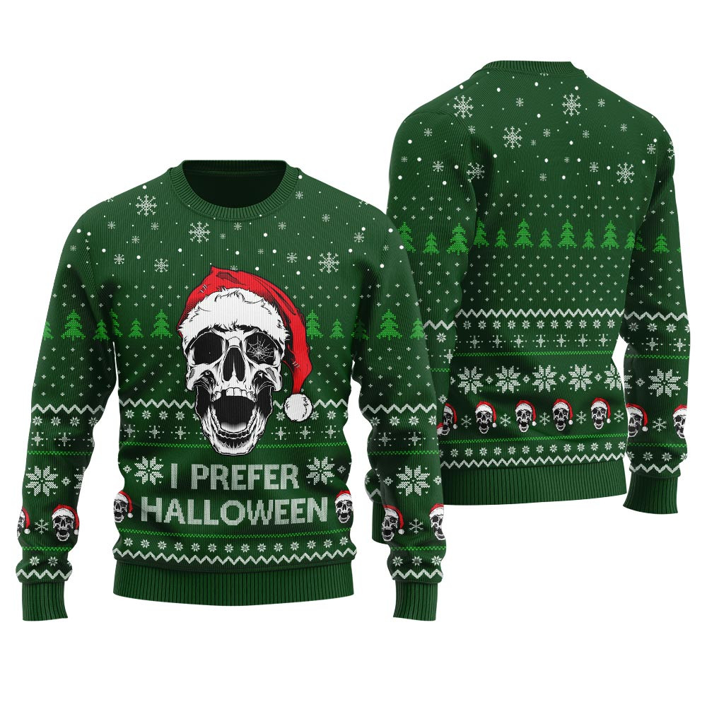 Christmas Skull Wearing Santa Clause Ugly Sweater Warm and Comfy Sweater for Winter Days