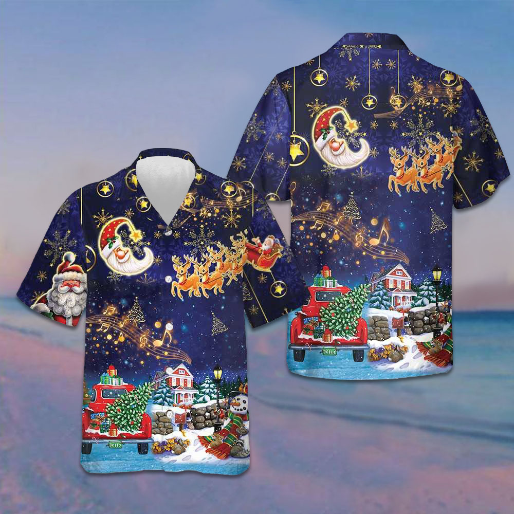 Christmas Sky Santa Clause With Reindeer Hawaiian Shirt Funny Xmas Shirt Gifts For Sibling