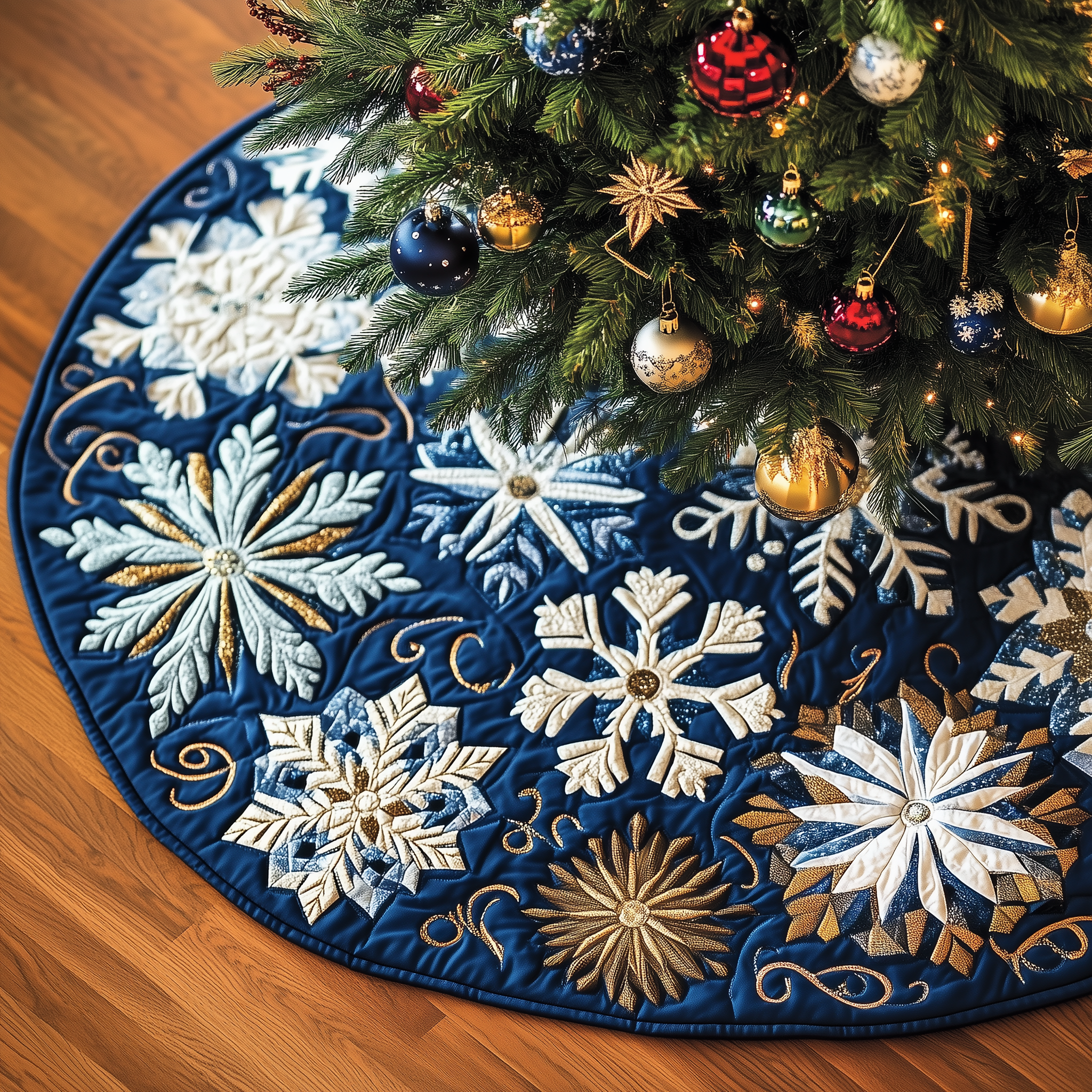 Christmas Snowflakes Quilted Tree Skirt Best New Year Gift Merch