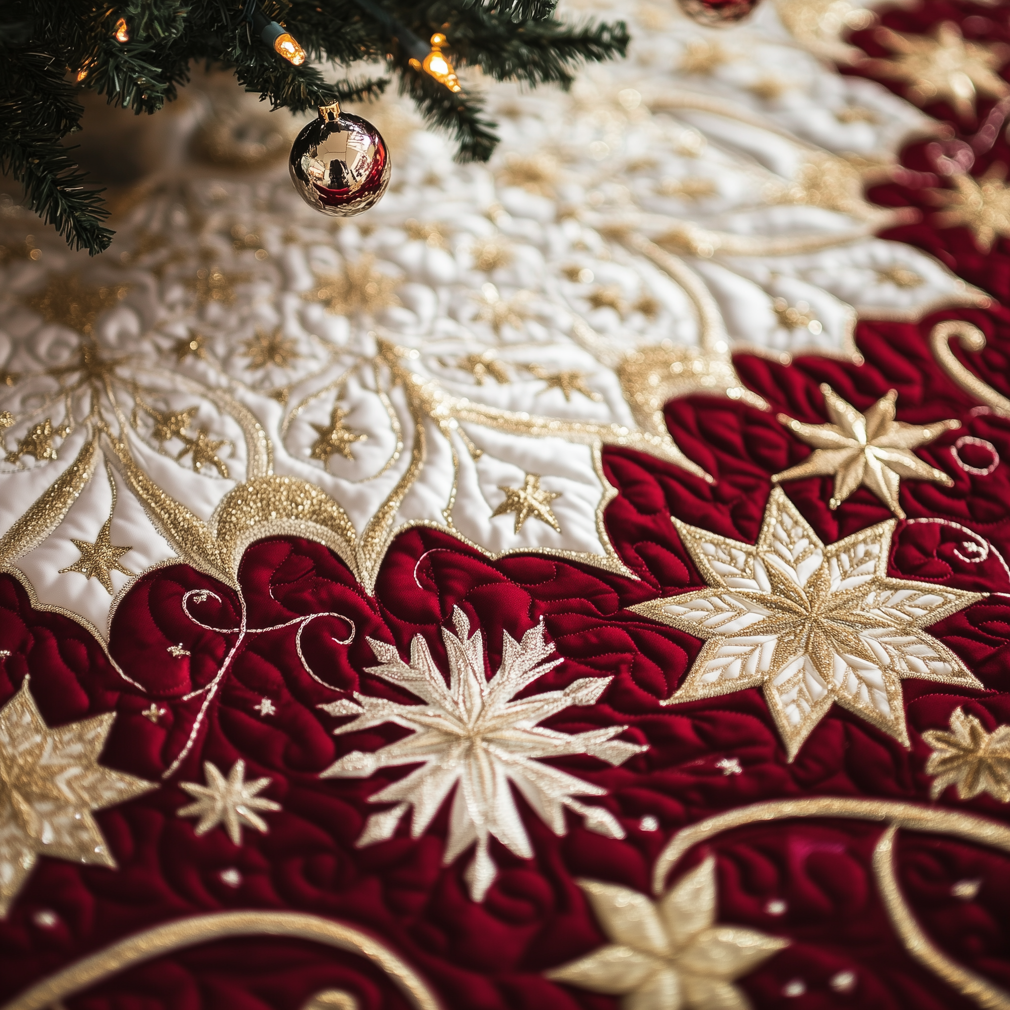 Christmas Snowflakes Quilted Tree Skirt Holiday Tree Skirt Xmas Tree Surround Base Cover Decorations Xmas Presents