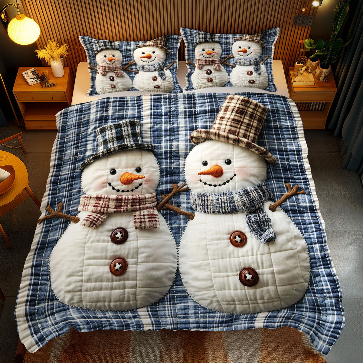 Christmas Snowman Holiday Xmas Quilted Bedding Set Unique Christmas Gift For Wife
