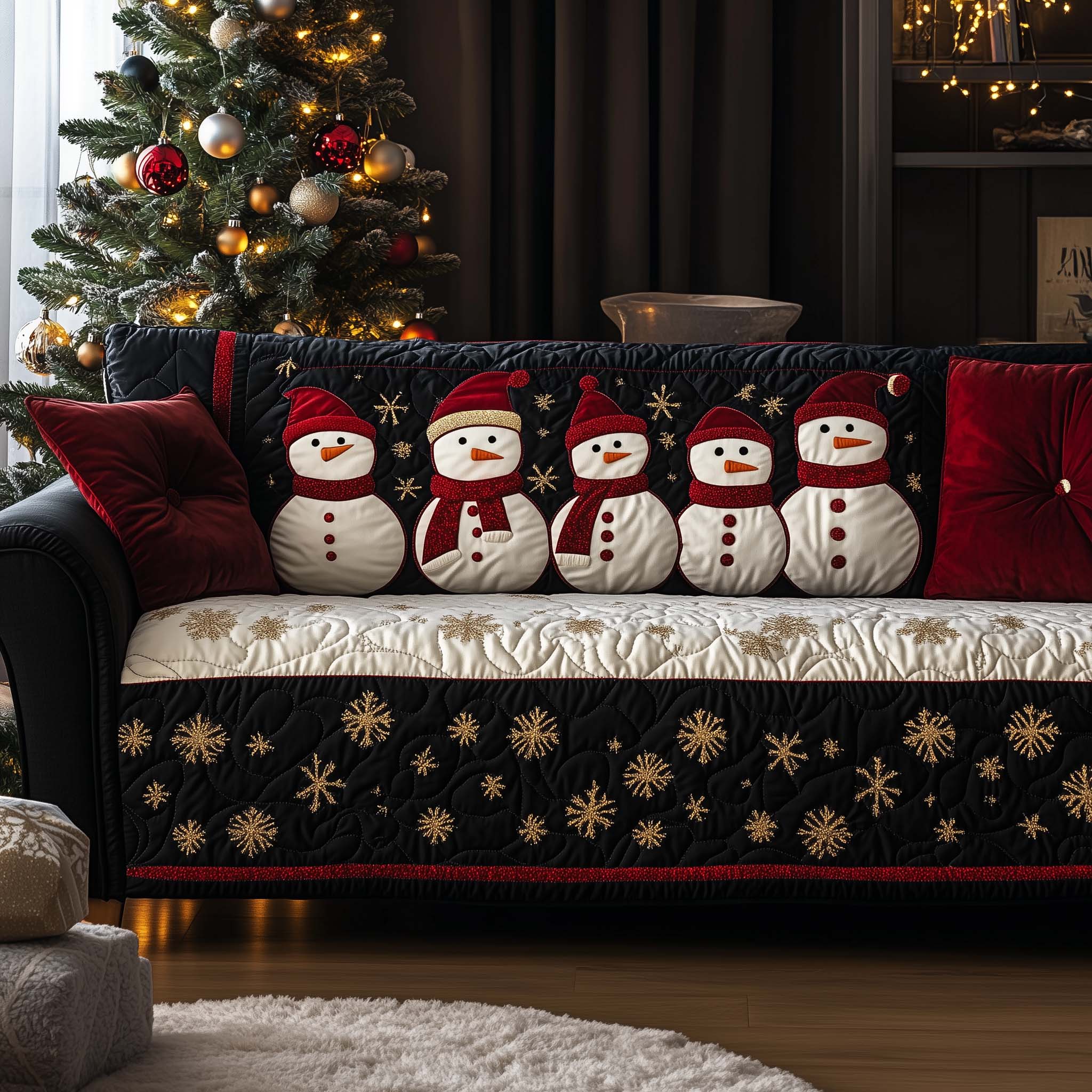 Christmas Snowman Quilted Sofa Cover Cozy Snowman And Scarf Protector Presents For Family
