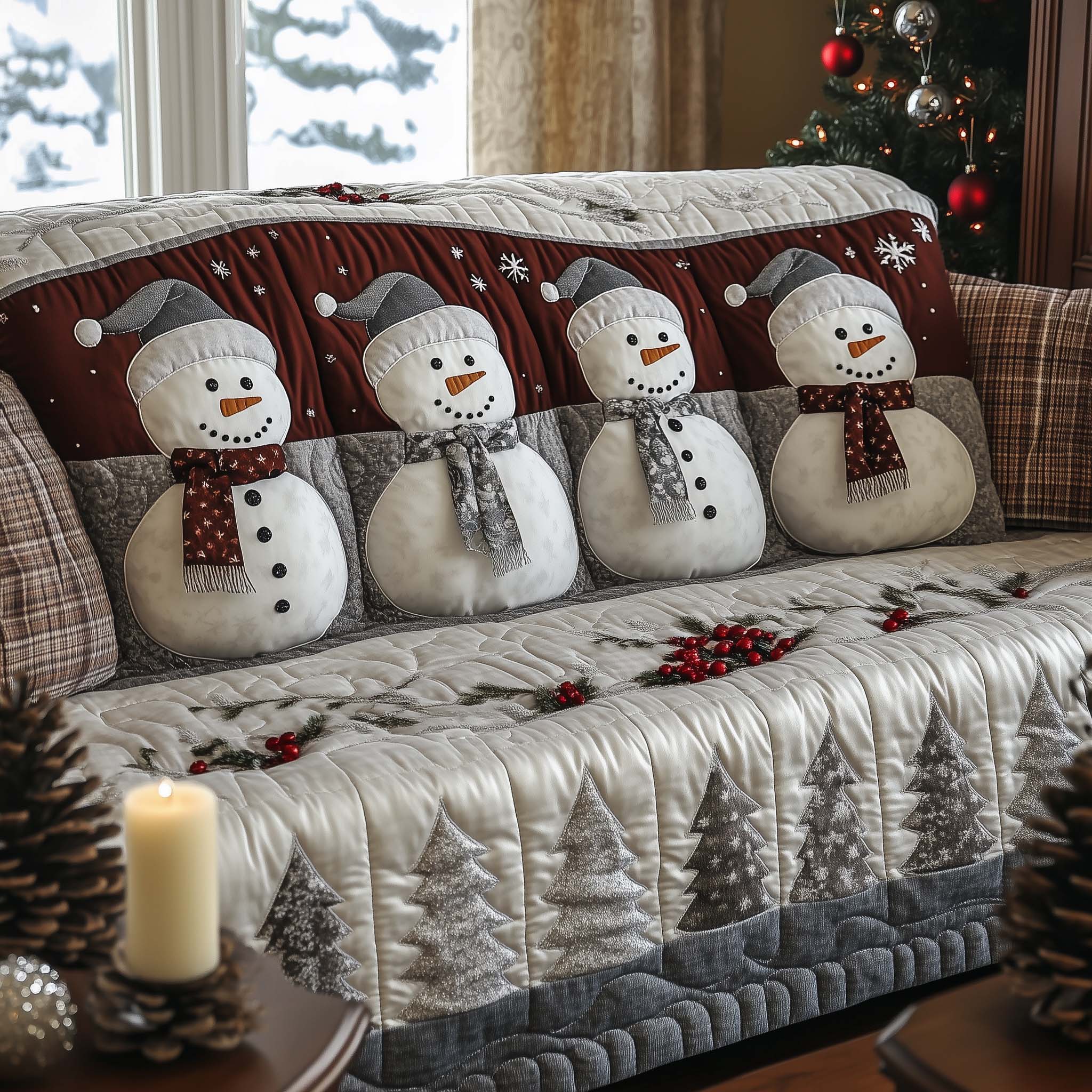 Christmas Snowman Quilted Sofa Cover Festive Snowman Character Design Presents For Family