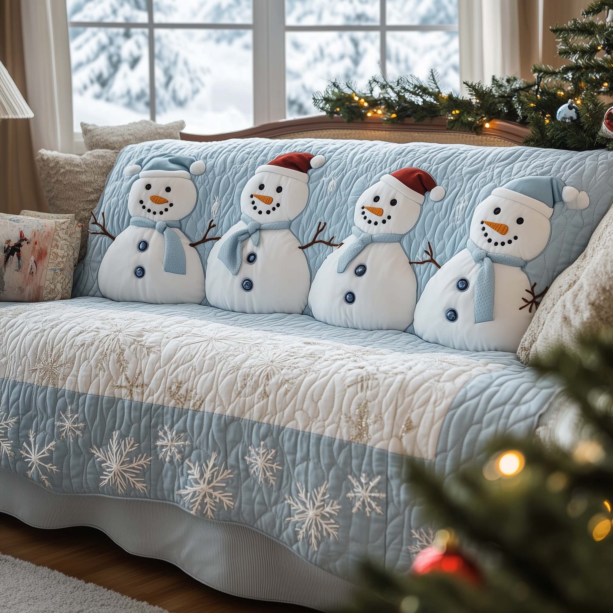 Christmas Snowman Quilted Sofa Cover Festive Snowman Durable Material Christmas Gifts