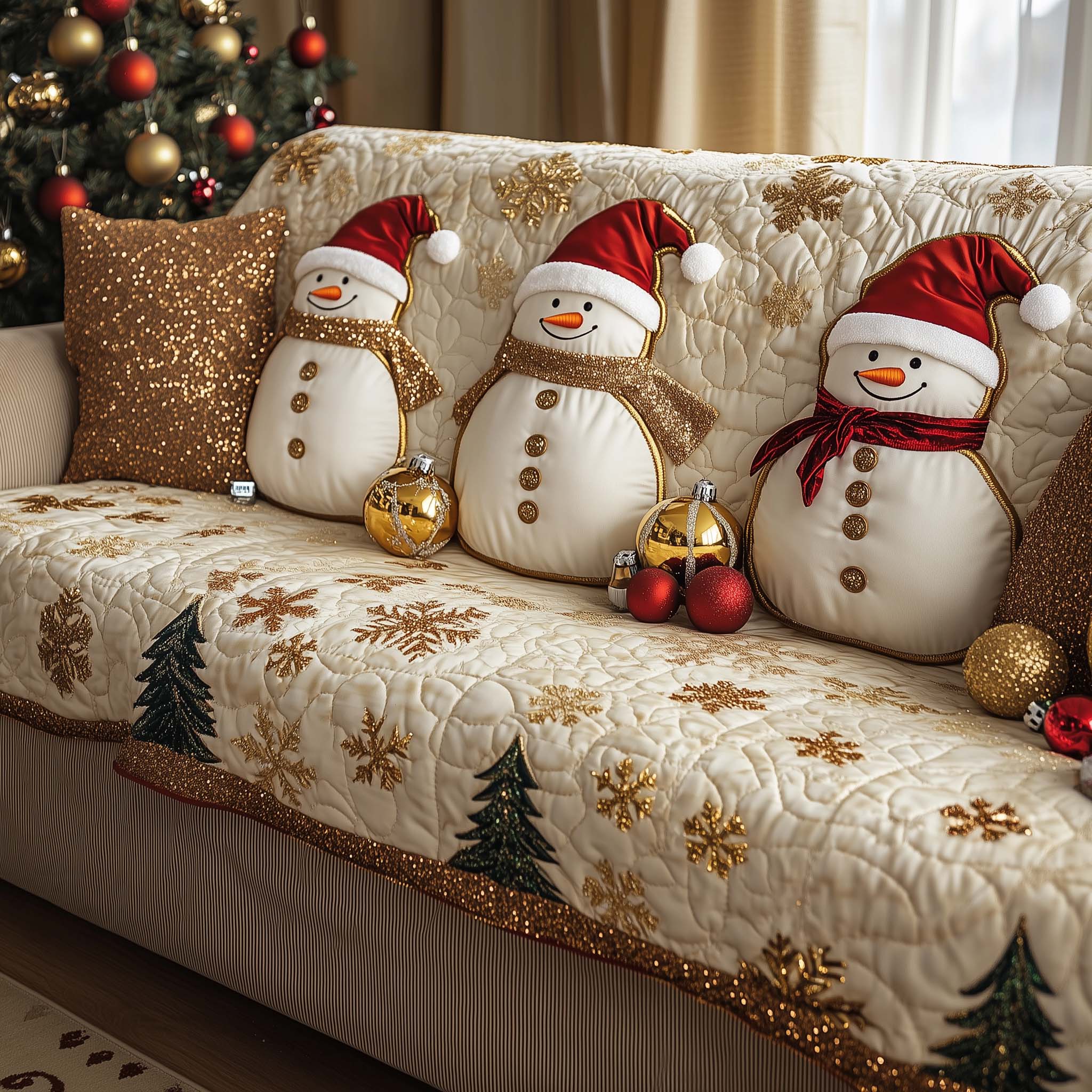 Christmas Snowman Quilted Sofa Cover Festive Snowman Family Presents For Family