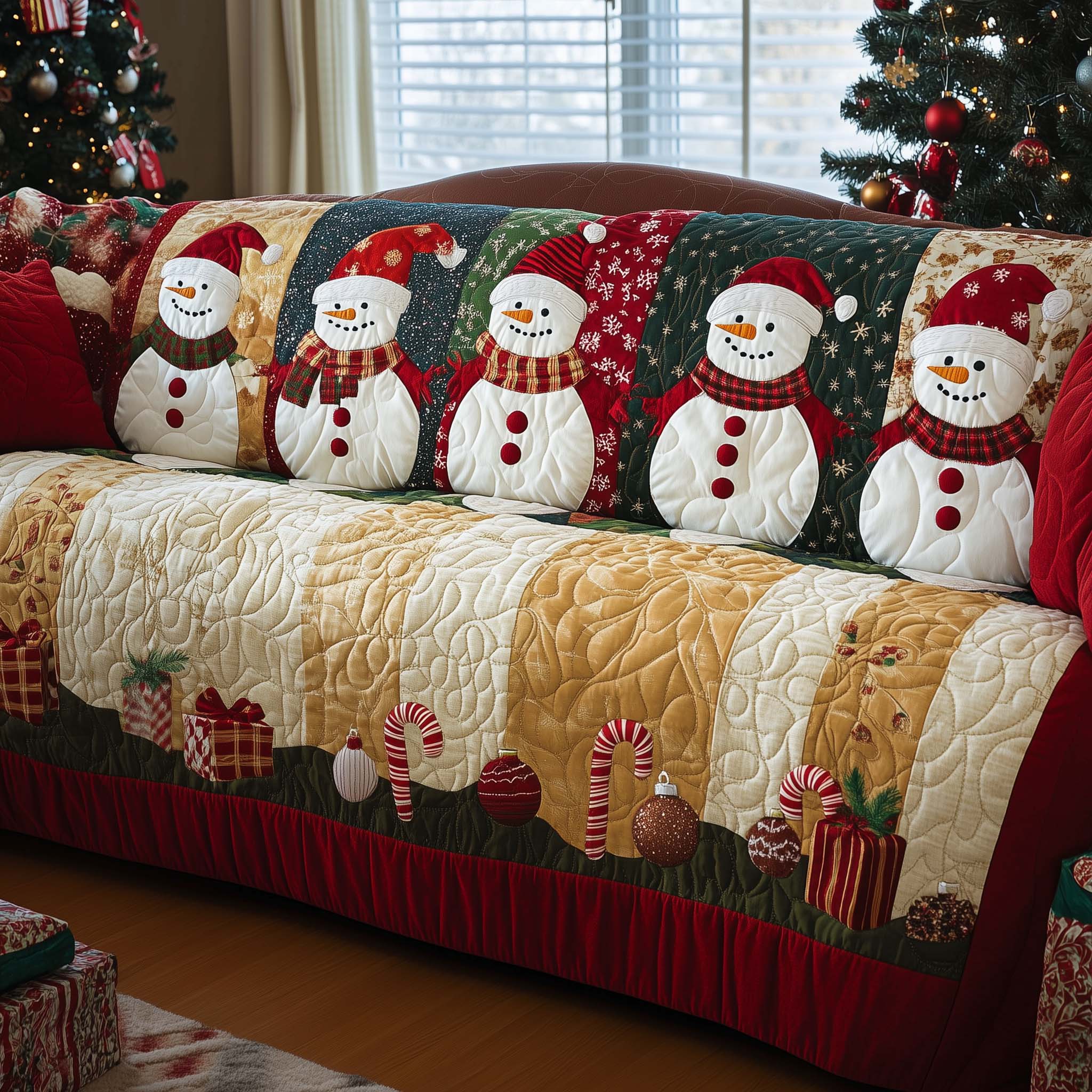 Christmas Snowman Quilted Sofa Cover Jolly Winter Snowman Presents For Family