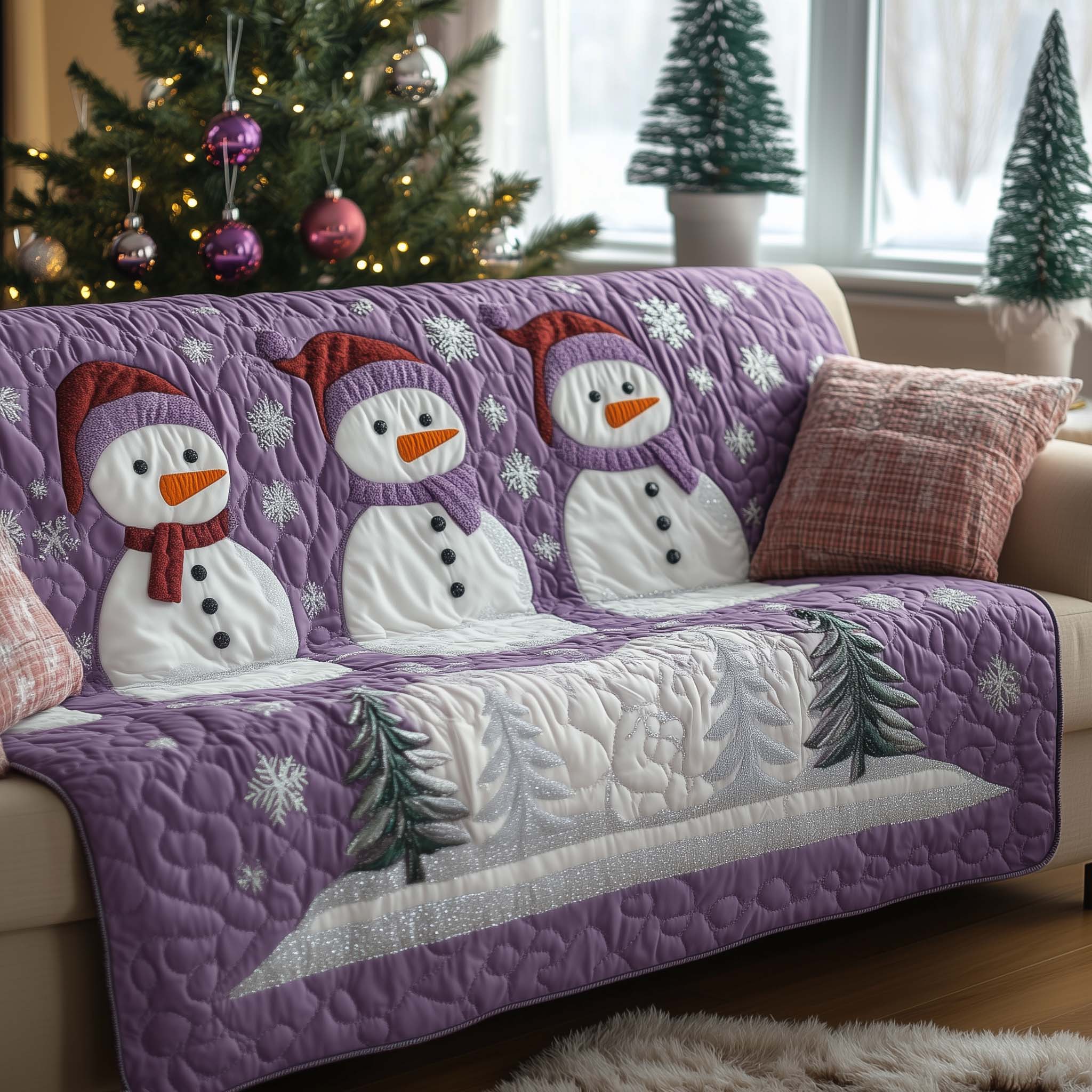 Christmas Snowman Quilted Sofa Cover Winter Fun Snowman Design Presents For Family