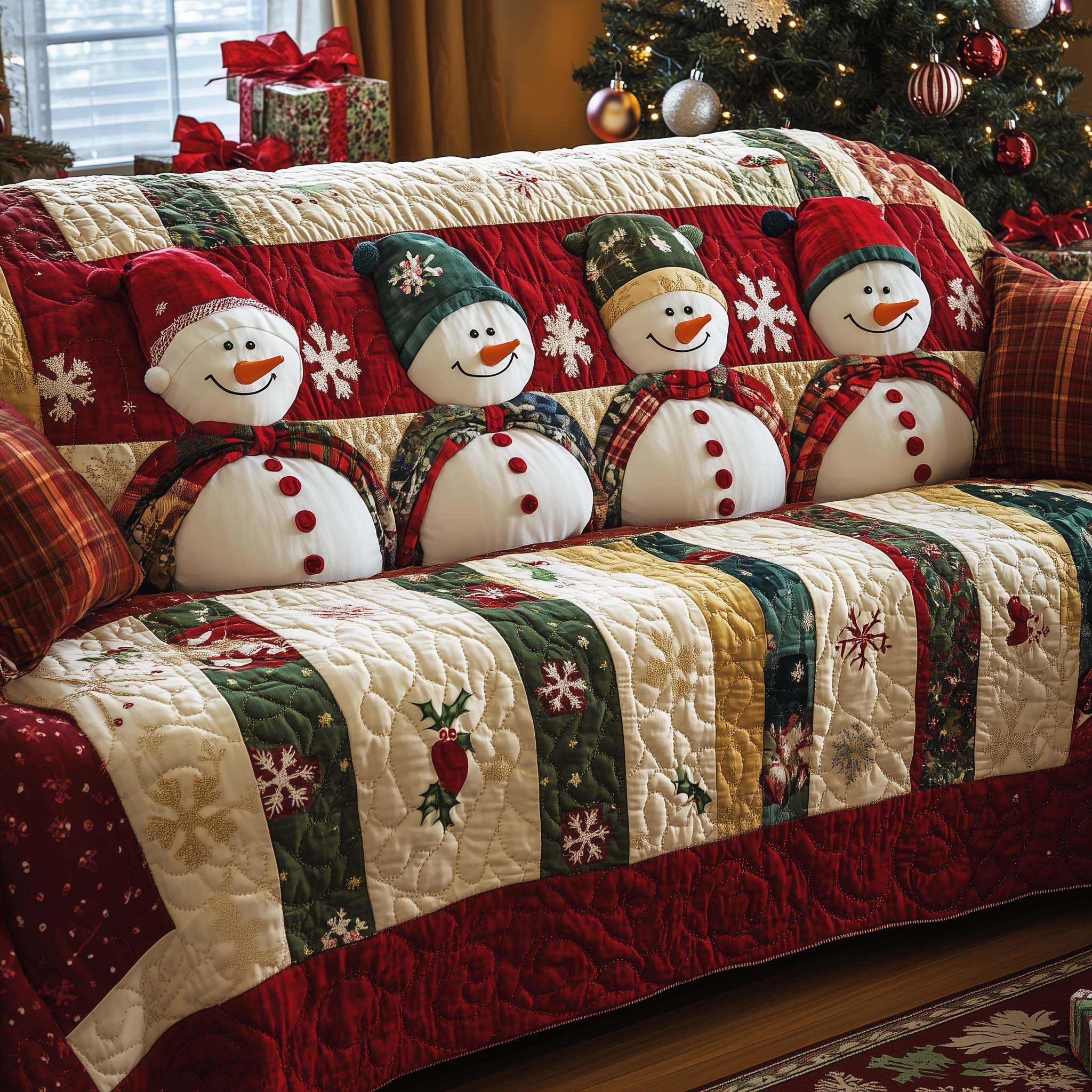 Christmas Snowman Quilted Sofa Cover Winter Sofa Protection The Best Idea Christmas Gifts