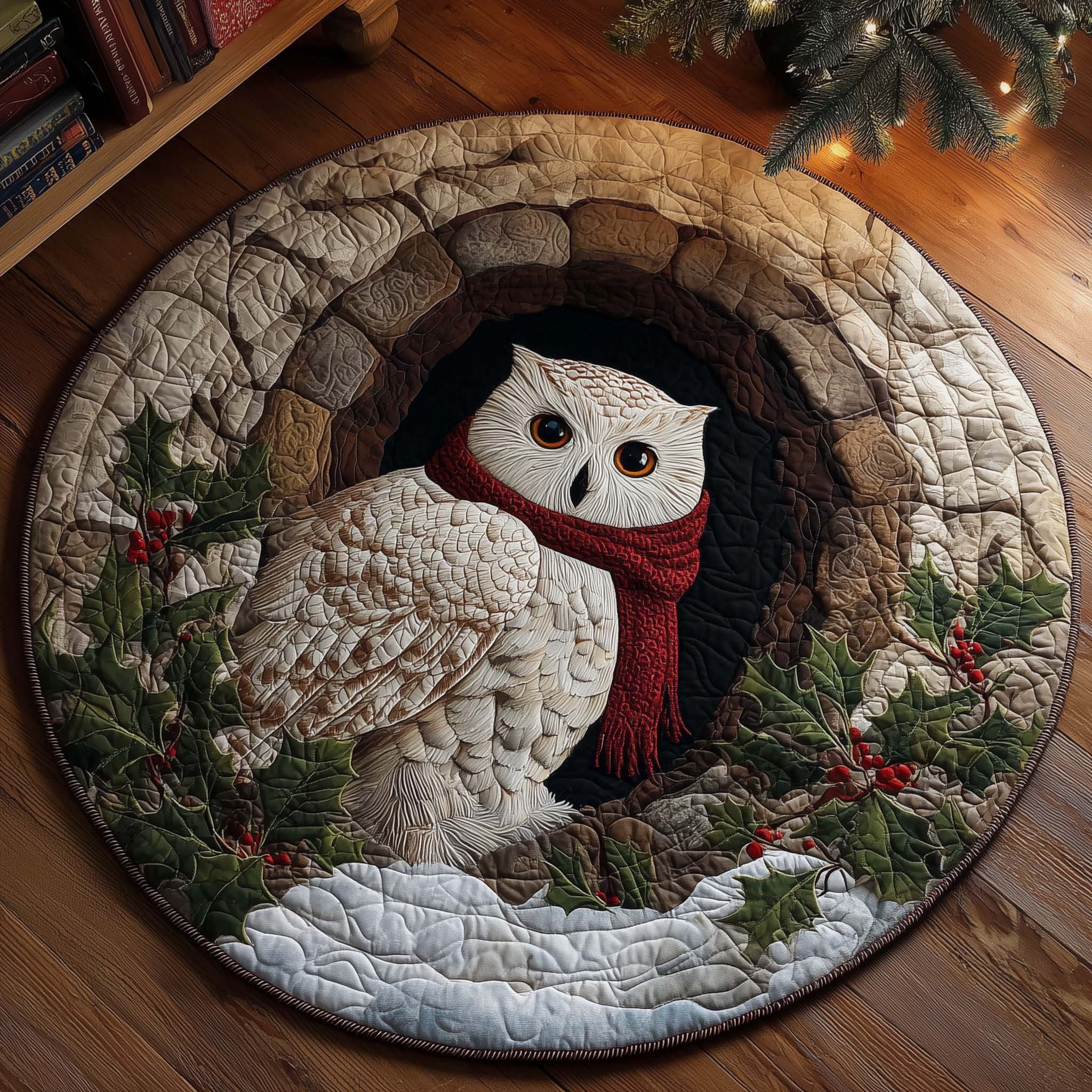 Christmas Snowy Owl Quilted Round Mat Non-Slip Quilted Round Mat for Safety and Style