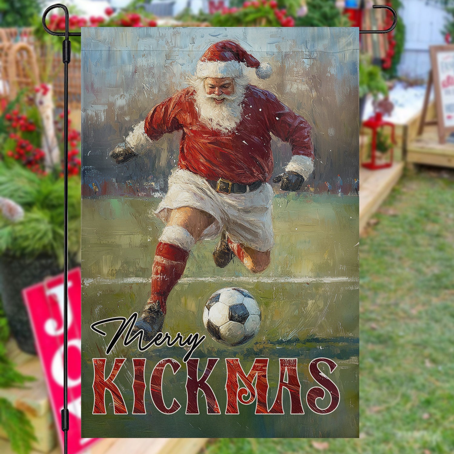 Christmas Soccer Garden Flag Merry Kickmas Outdoor Decor Xmas Yard Decor Gift For Soccer Lover