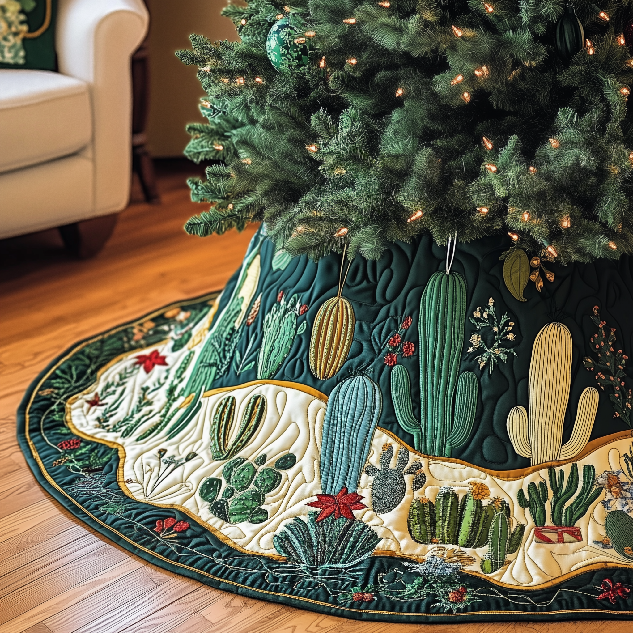 Christmas Southwest Cactus Quilted Tree Skirt Thoughtful Gift Merch For Dad