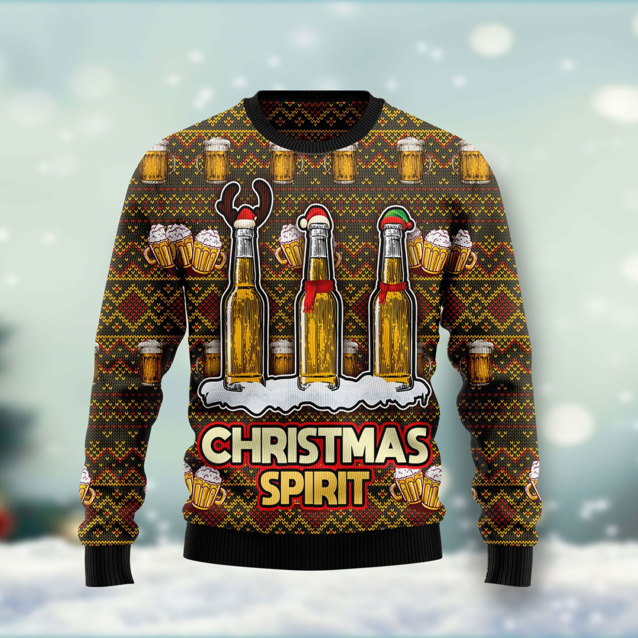 Christmas Spirit Beer Ugly Christmas Sweater Funny Jumper Present Ideas For Beer Lovers