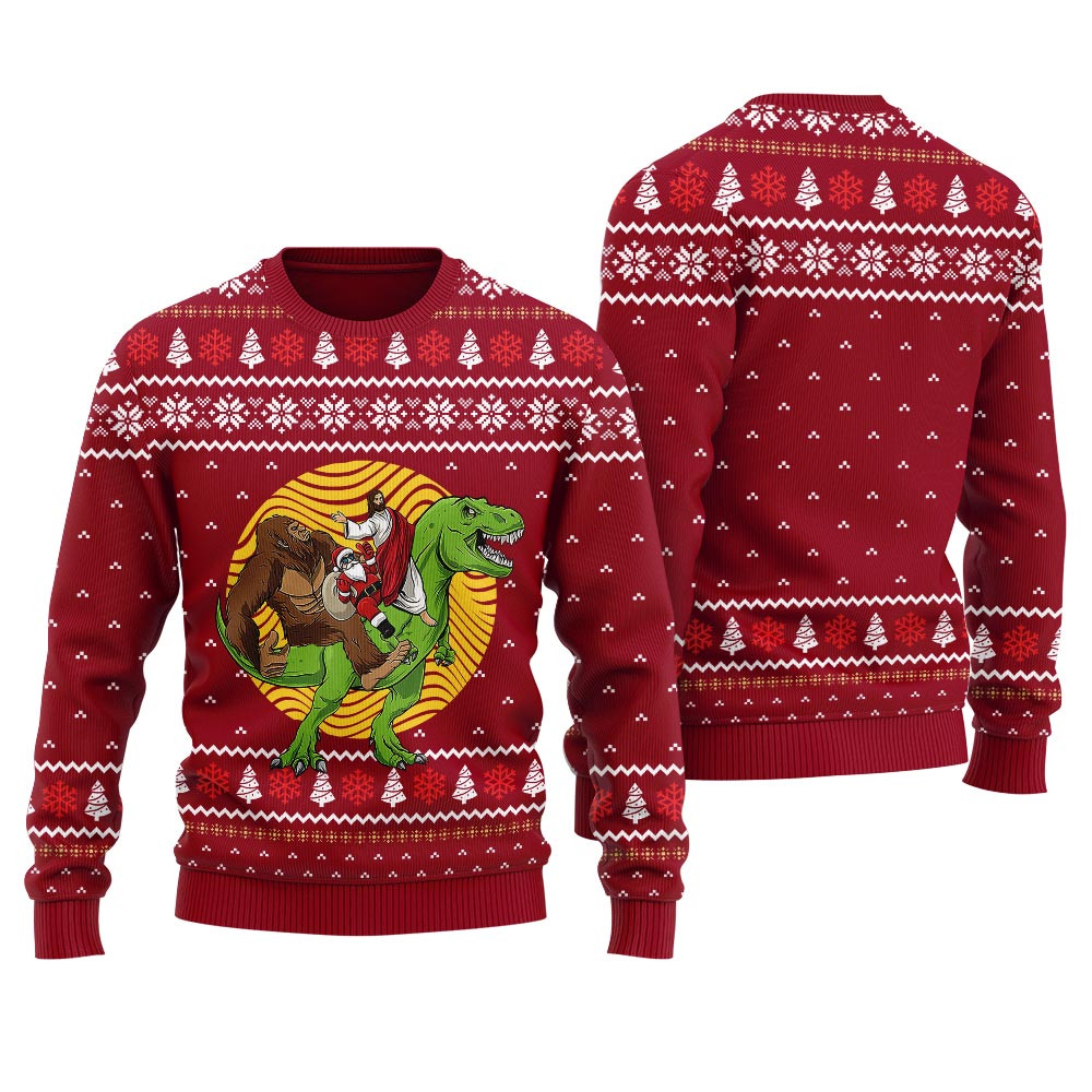 Christmas Squad Riding Dinosaur Funny Ugly Christmas Sweater Cute Holiday Sweatshirt to Spread Joy