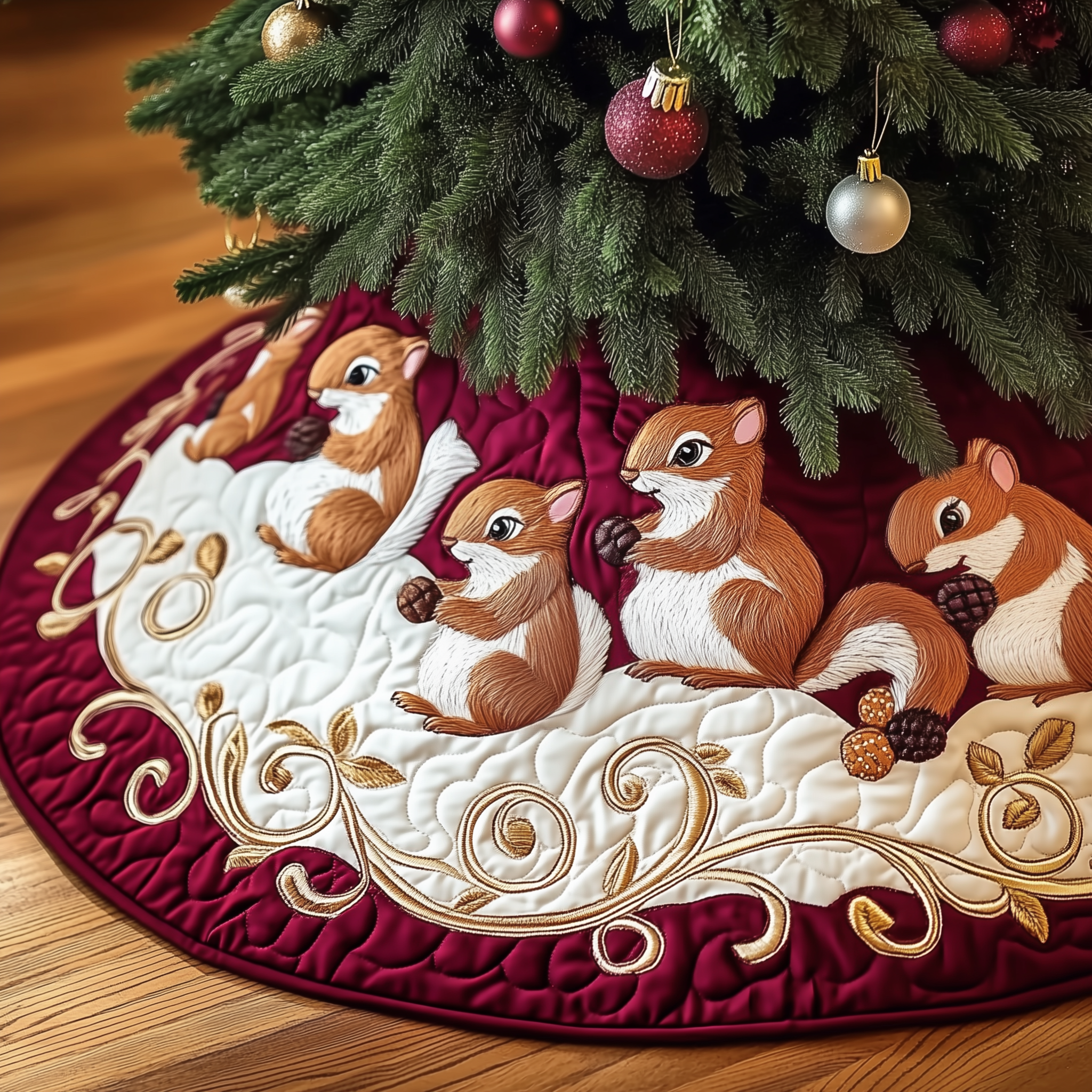 Christmas Squirrel Quilted Tree Skirt Must-Have Holiday Decor Merch