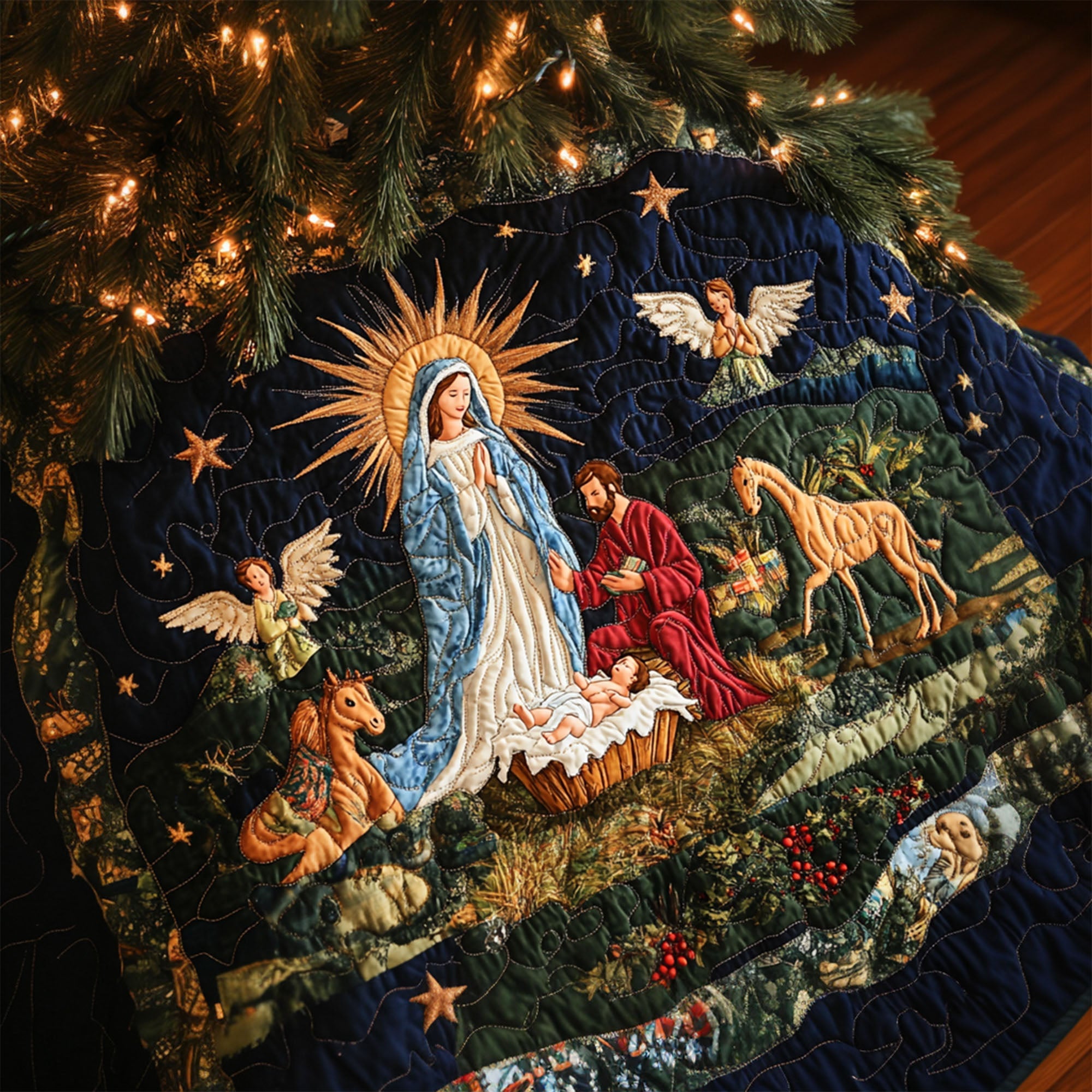 Christmas Star Quilted Christmas Tree Skirt Winter Holiday Decor Unique Christmas Gifts 2025