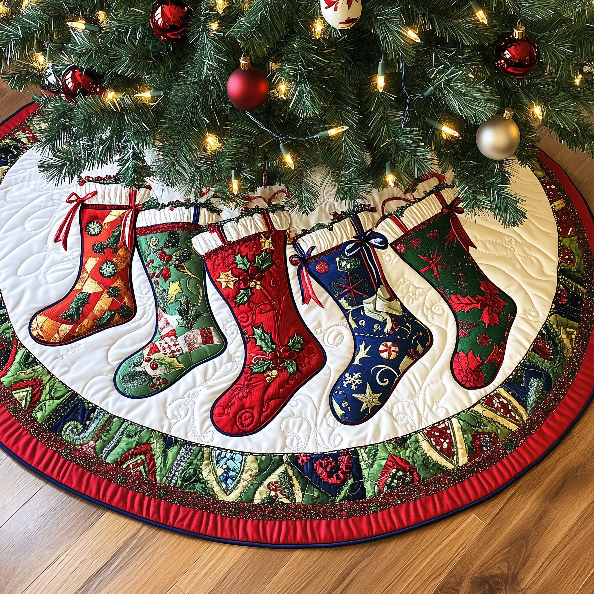 Christmas Stocking Quilted Tree Skirt Magical Christmas Spirit Merch