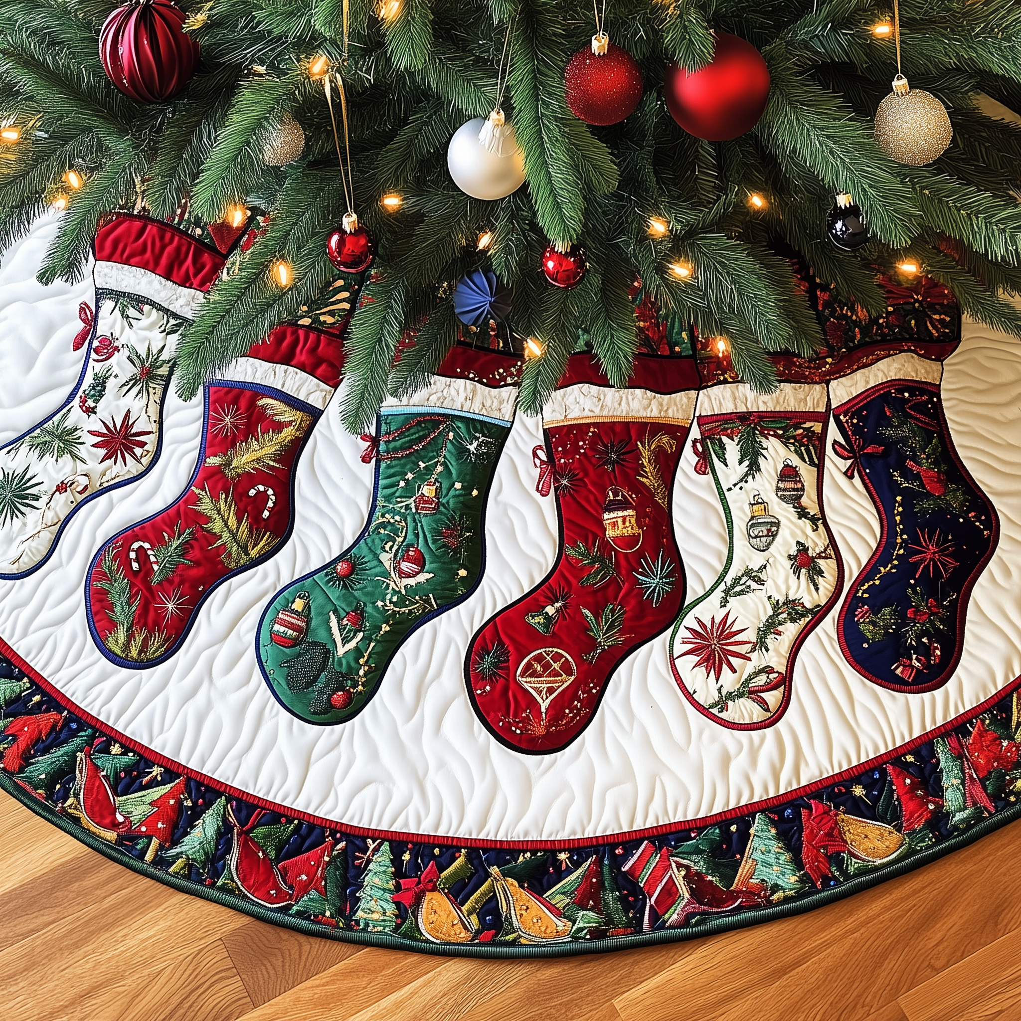 Christmas Stocking Quilted Tree Skirt Xmas Tree Base Cover Decorating Ideas 2025 Great Xmas Gifts