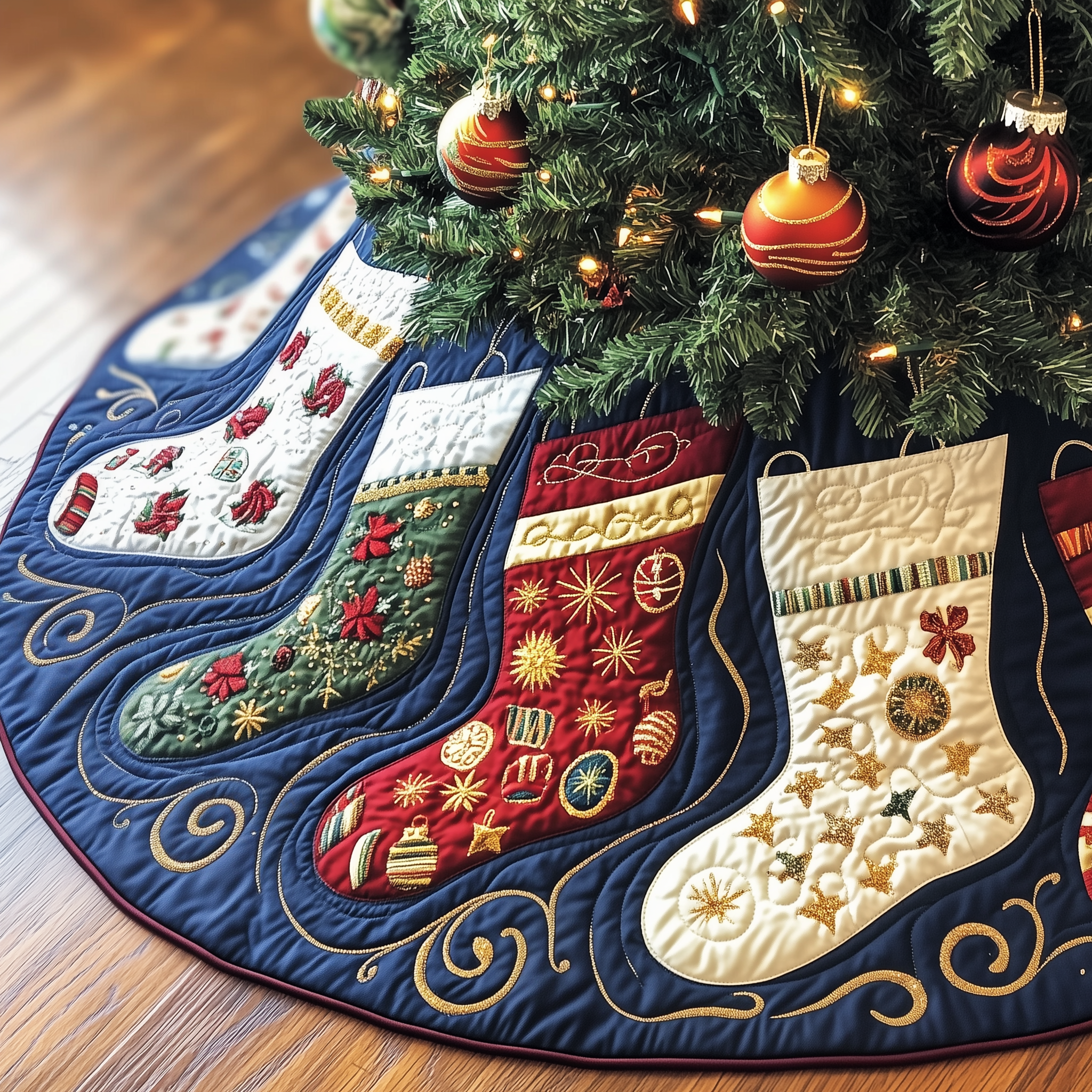 Christmas Stockings Quilted Tree Skirt Adorable Easter Gift Merch