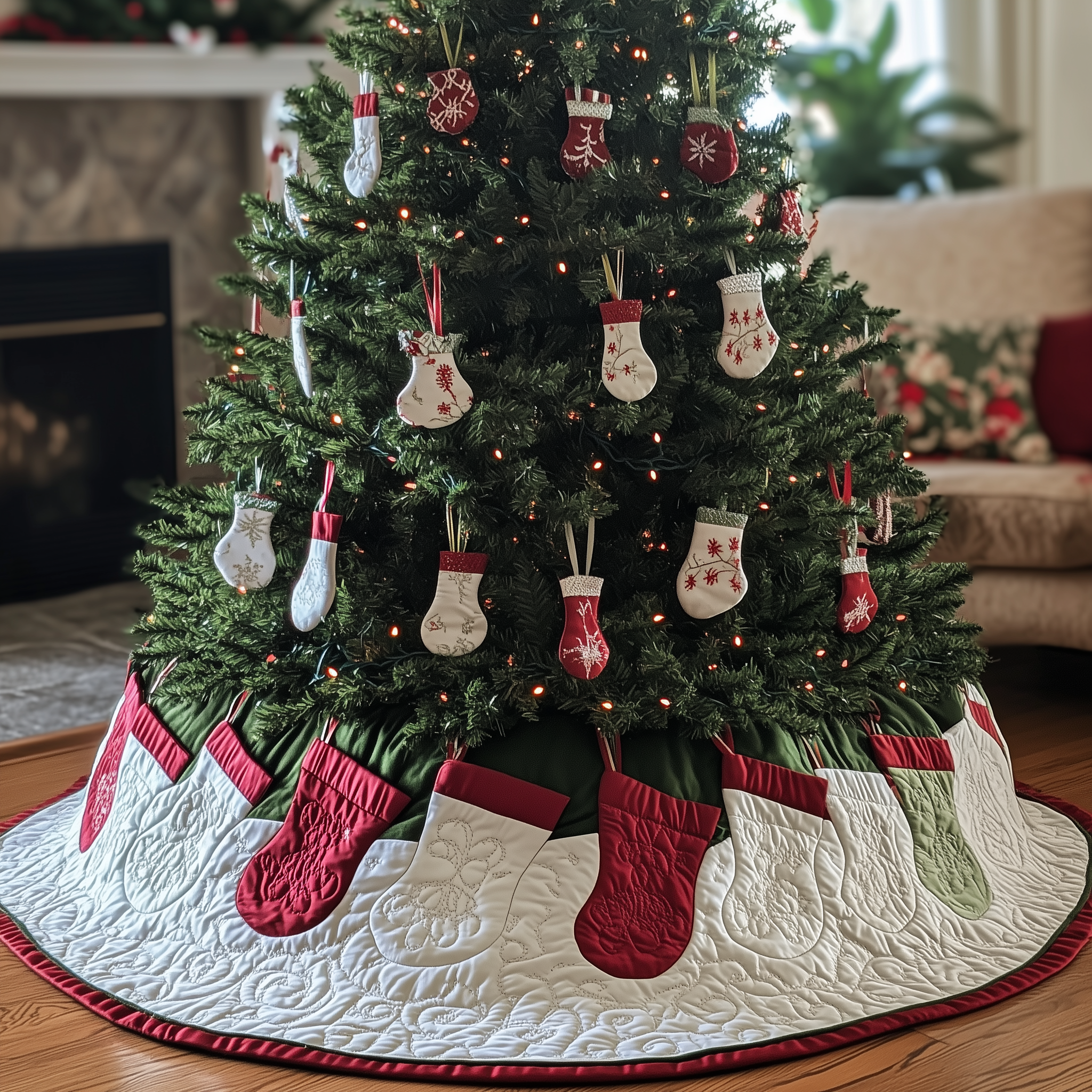Christmas Stockings Quilted Tree Skirt Cozy Tree Skirt For Holiday Decor