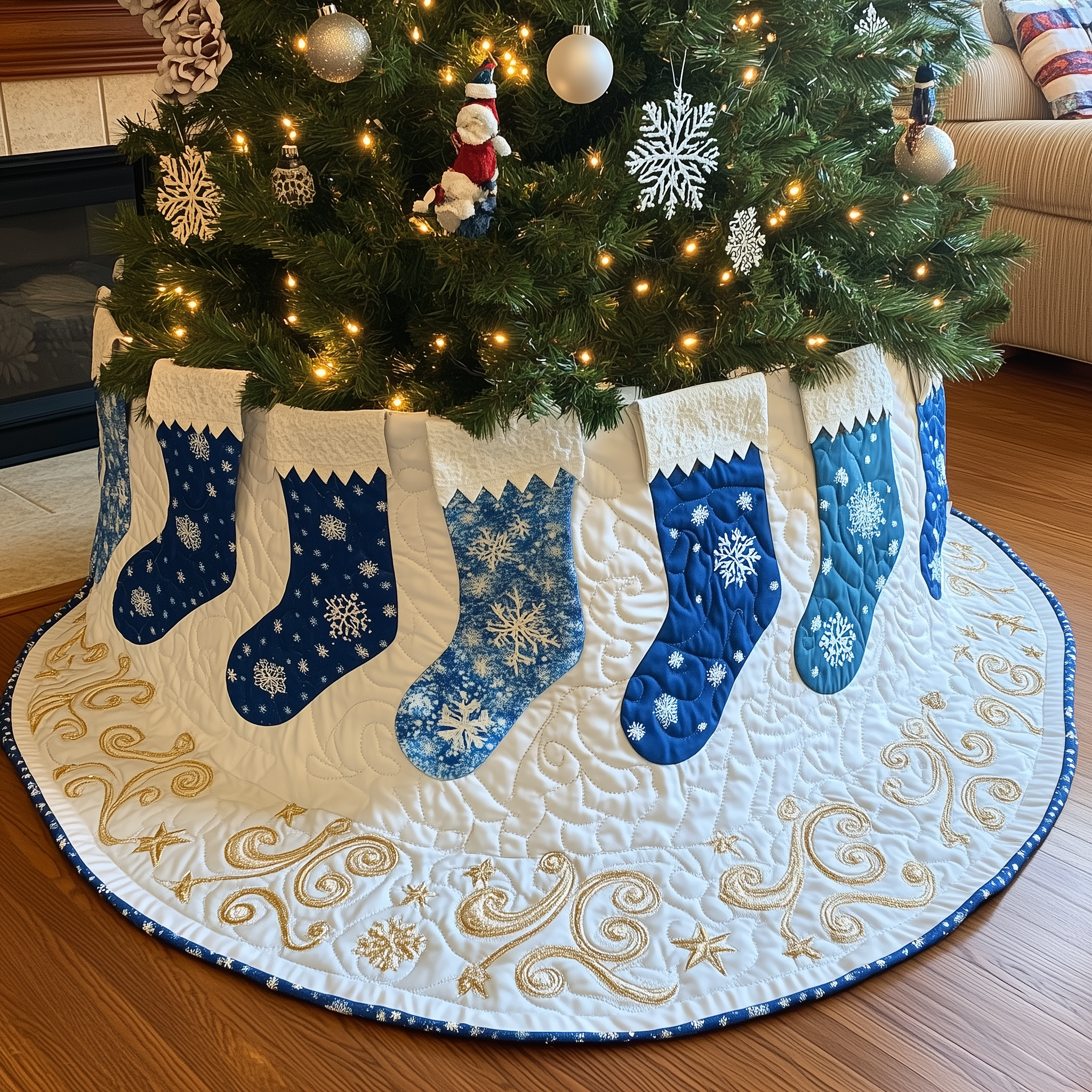 Christmas Stockings Quilted Tree Skirt Holiday Best Christmas Tree Skirts Base Cover Tree Xmas Decorations