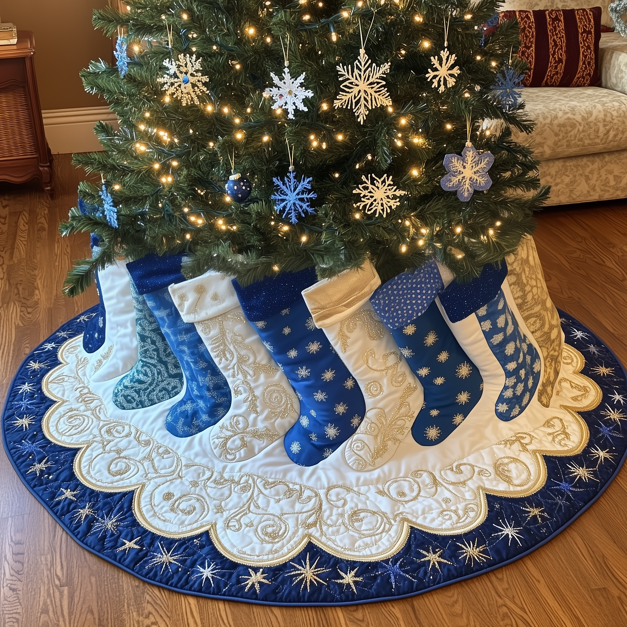 Christmas Stockings Quilted Tree Skirt Holiday Best Christmas Tree Skirts Base Cover Tree Xmas Decorations