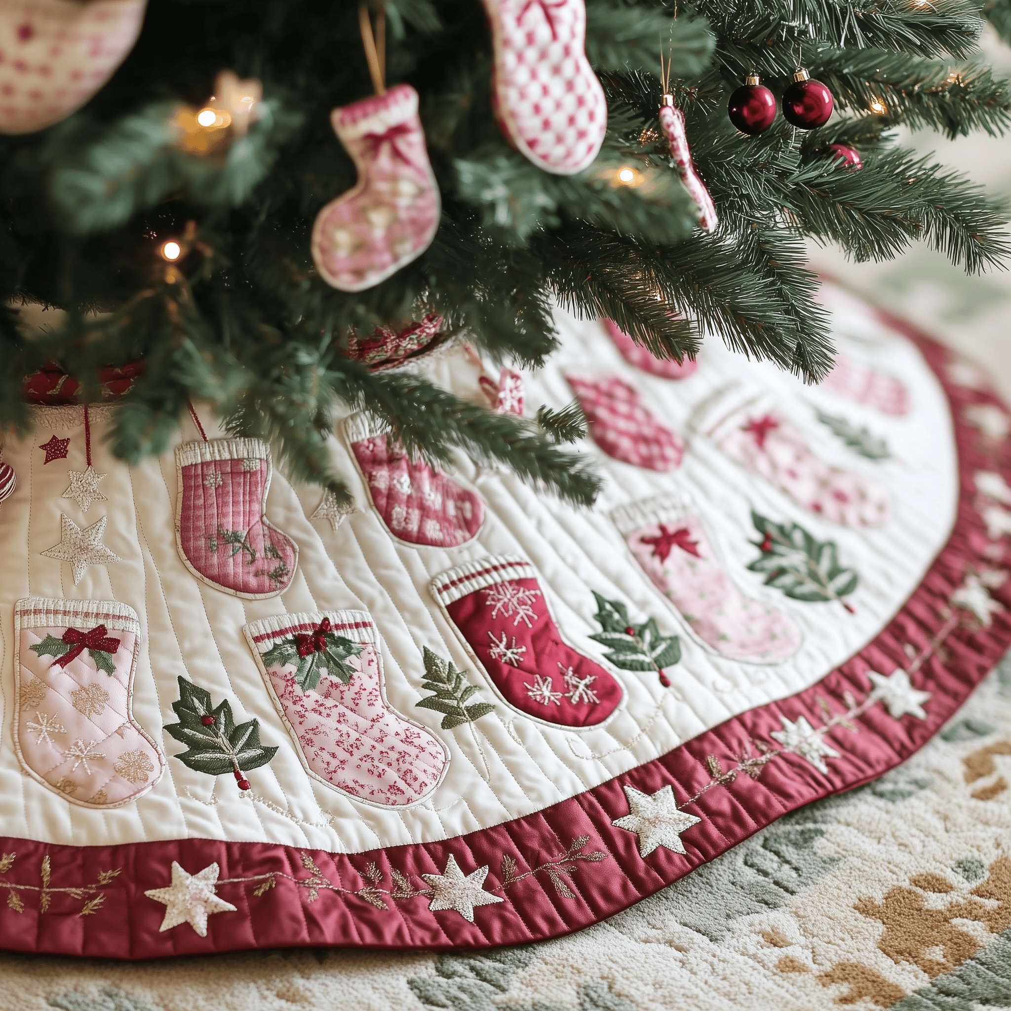Christmas Stockings Quilted Tree Skirt Holiday Best Christmas Tree Skirts Base Cover Tree Xmas Decorations