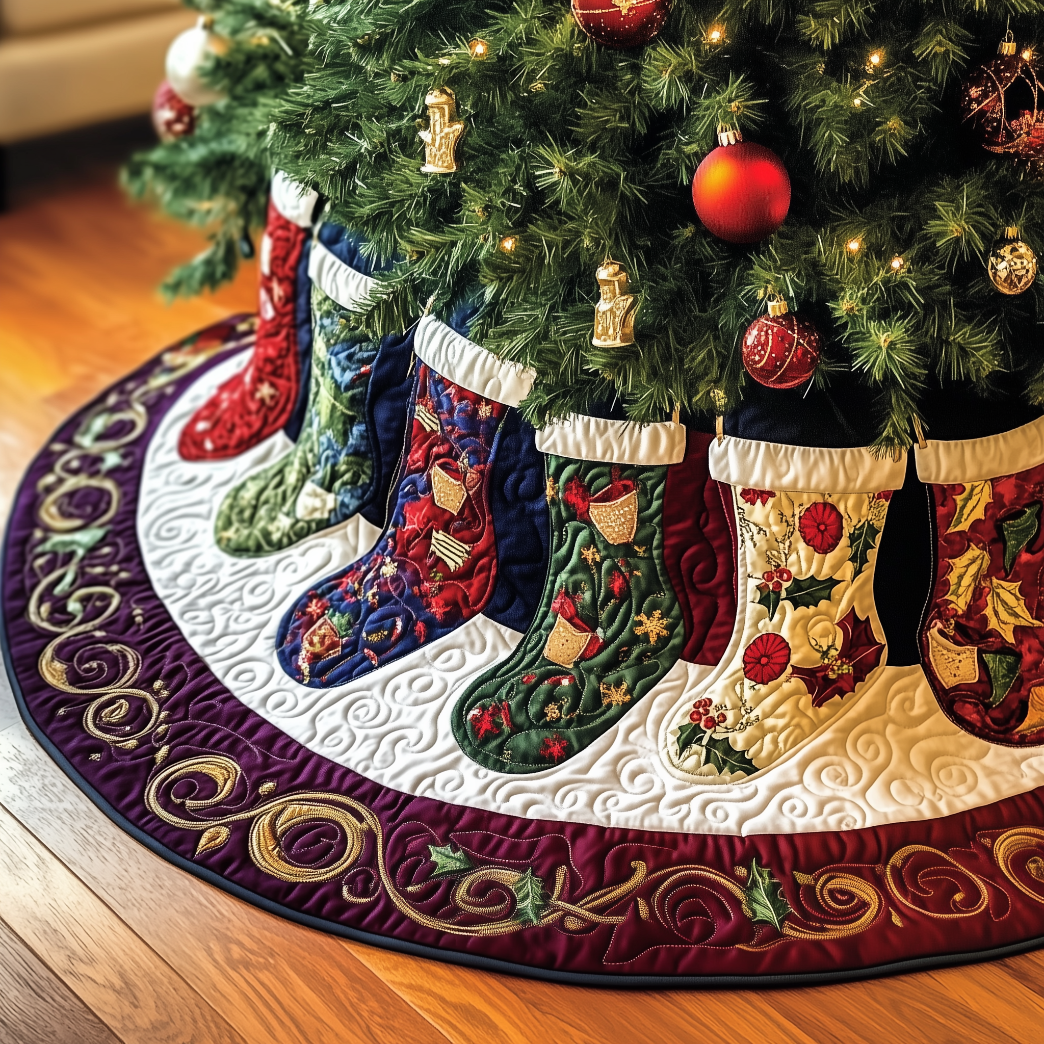 Christmas Stockings Quilted Tree Skirt Meaningful Anniversary Gift Merch