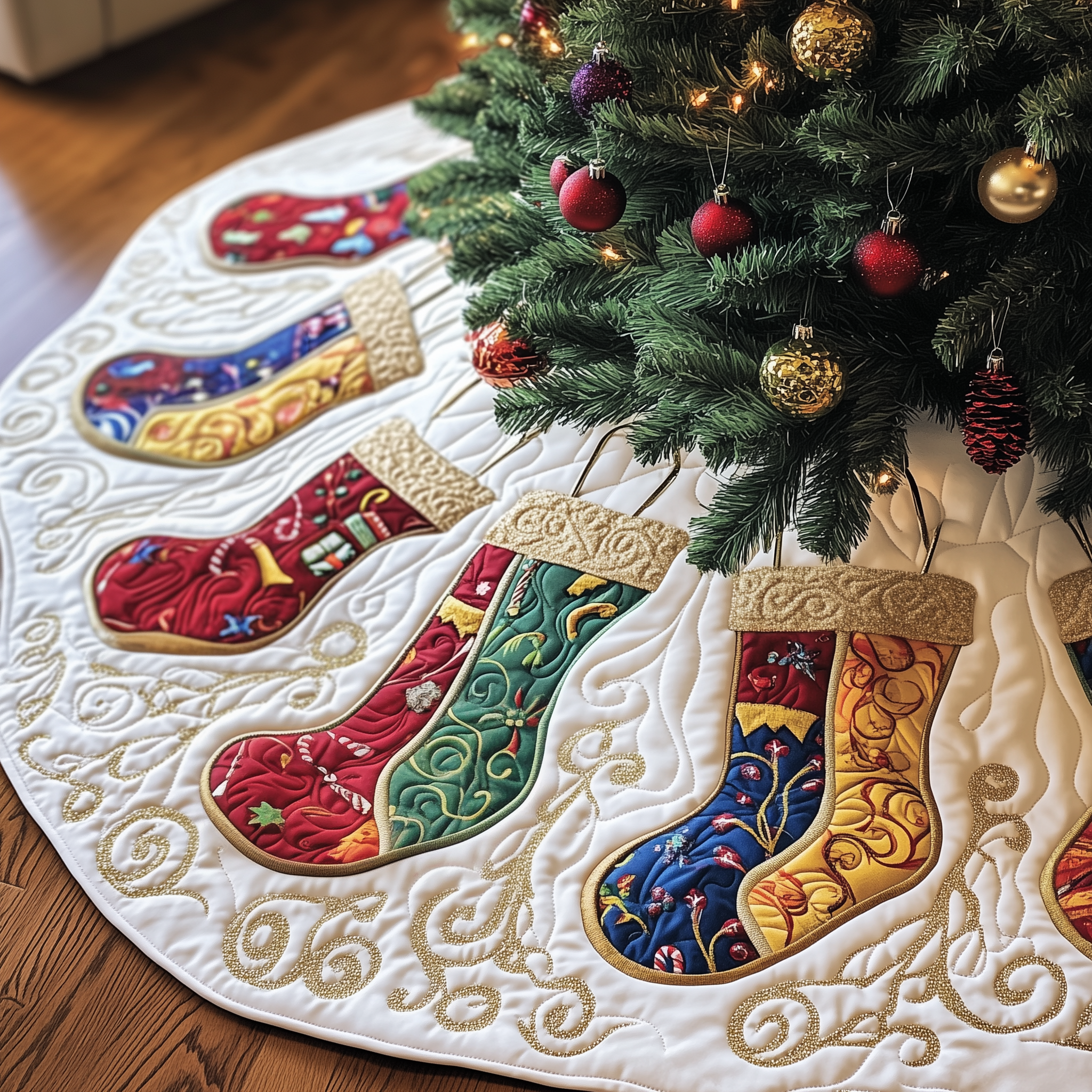 Christmas Stockings Quilted Tree Skirt Perfect Christmas Gift Merch