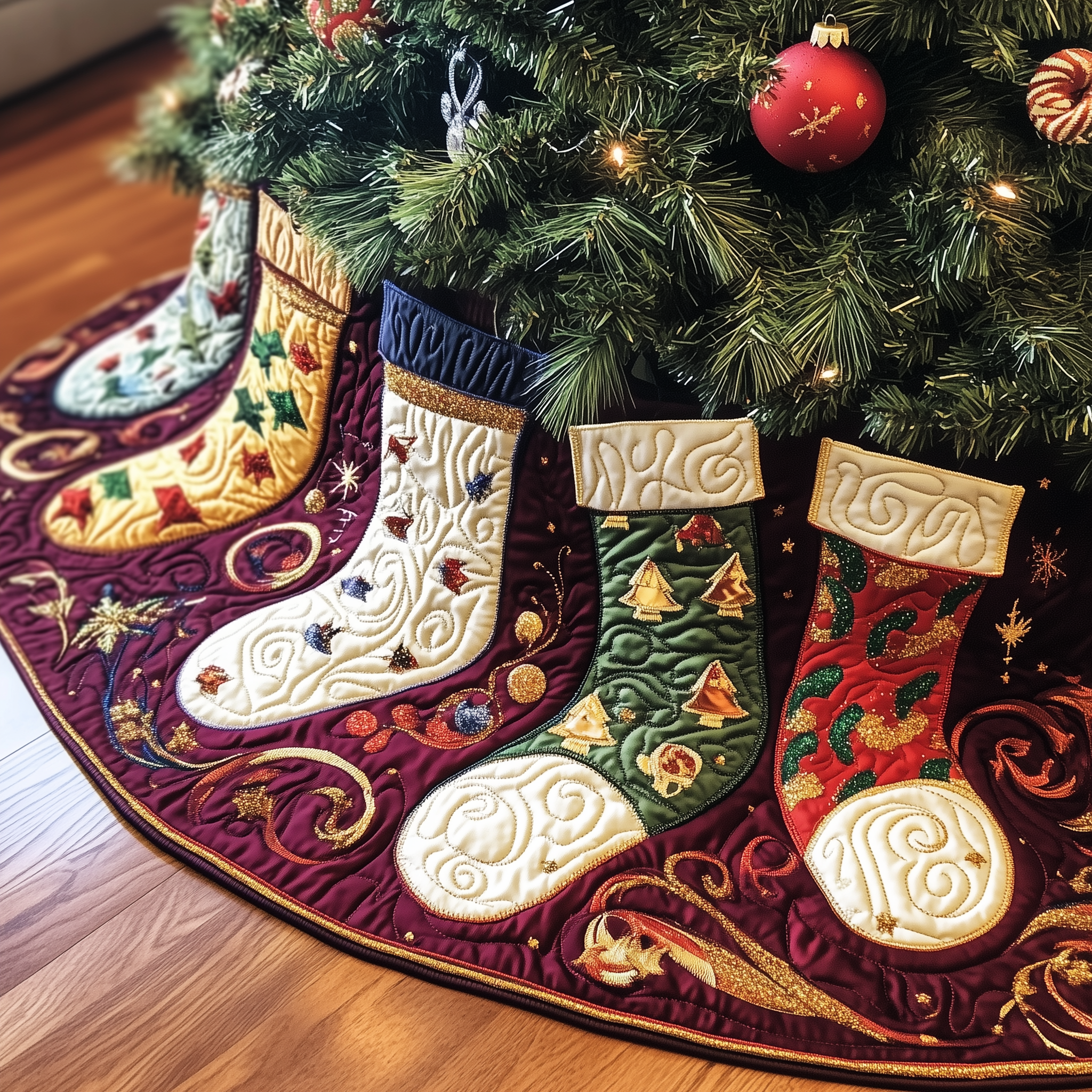 Christmas Stockings Quilted Tree Skirt Perfect Gift Merch For Her