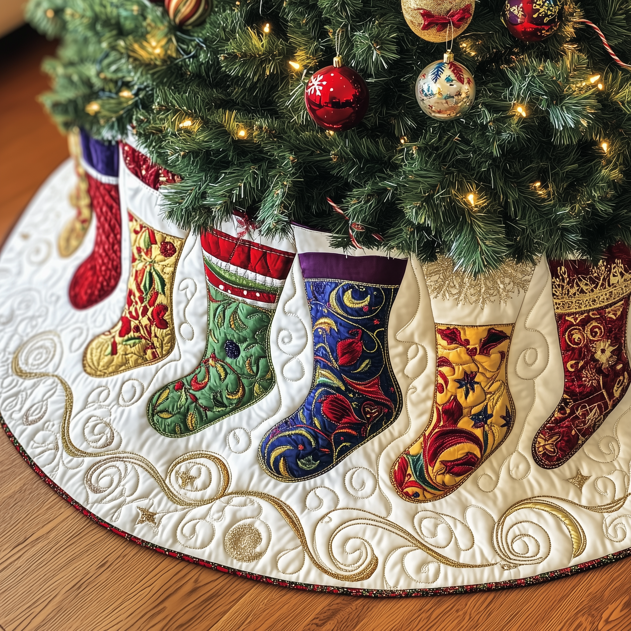 Christmas Stockings Quilted Tree Skirt Perfect Home For Christmas Tree Merch