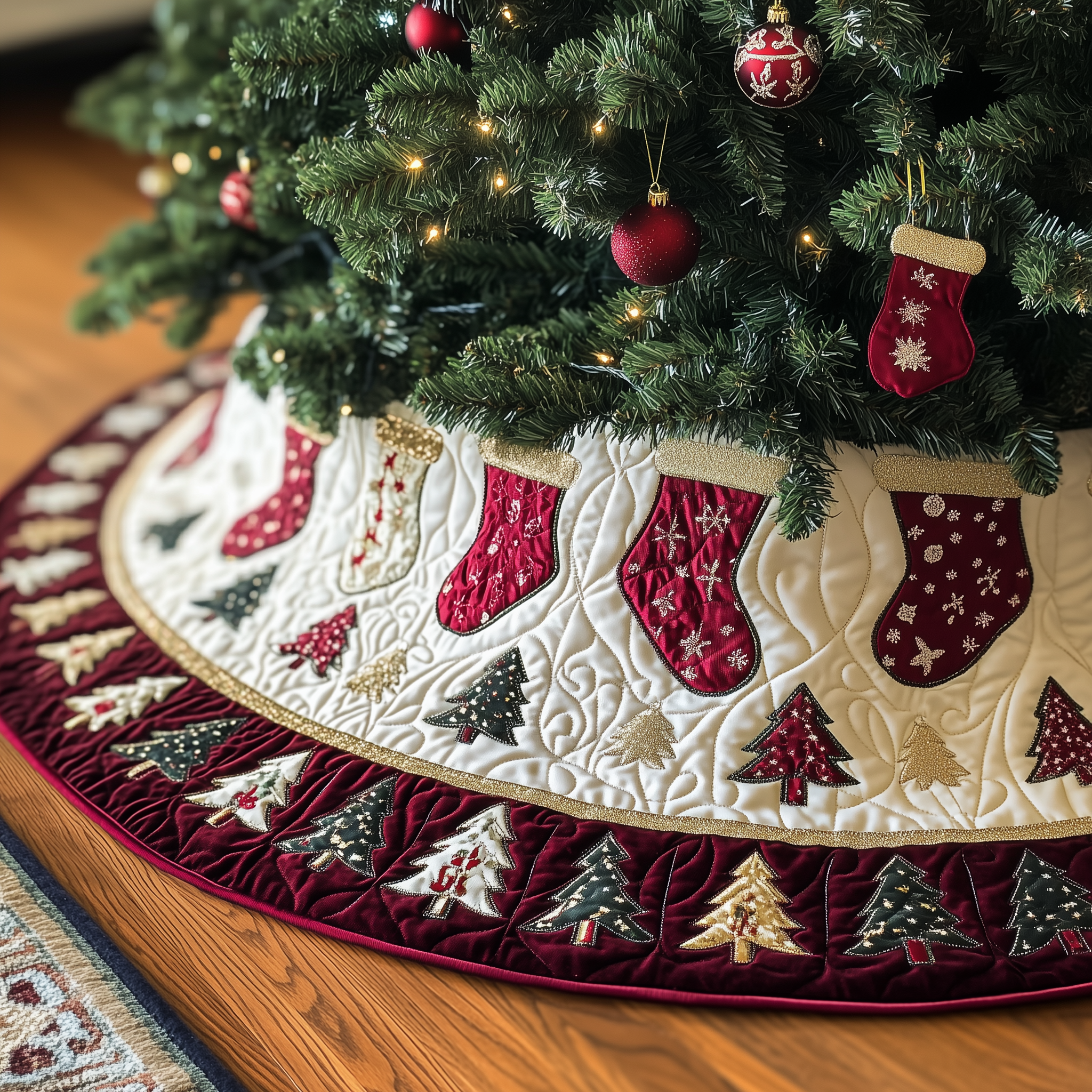 Christmas Stockings Quilted Tree Skirt Perfect Tree Skirt Decoration Merch