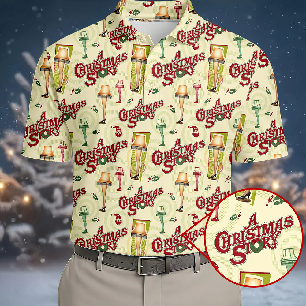 Christmas Story Leg Lamp Golf Tops For Men Fun Golf Shirts For Men Christmas Golf Shirt Polo Shirts For Men