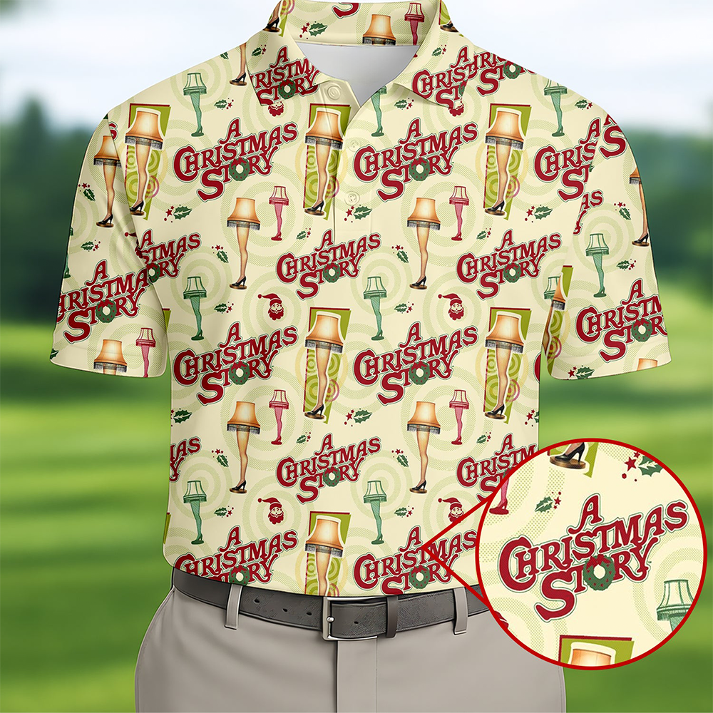 Christmas Story Leg Lamp Golf Tops For Men Fun Golf Shirts For Men Christmas Golf Shirt Polo Shirts For Mens