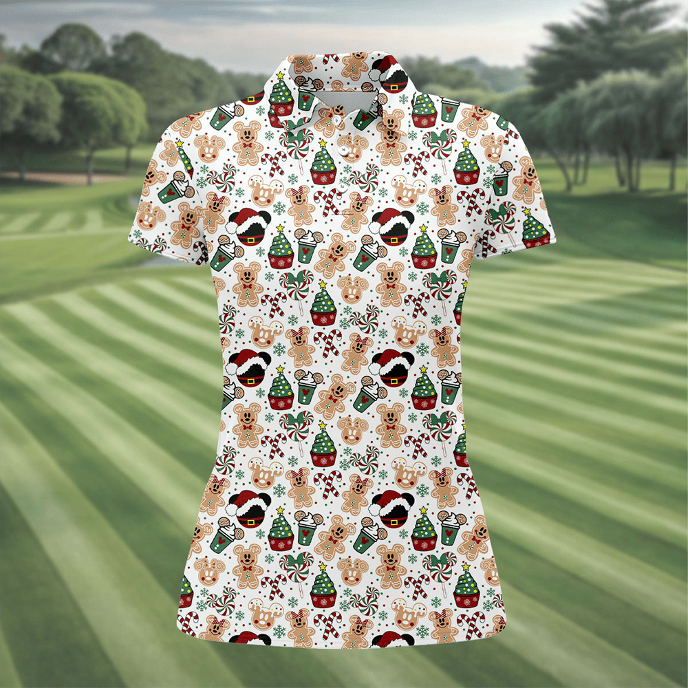 Christmas Sweets Pattern Polo Shirt Golf Polos Christmas Presents Idea For Her