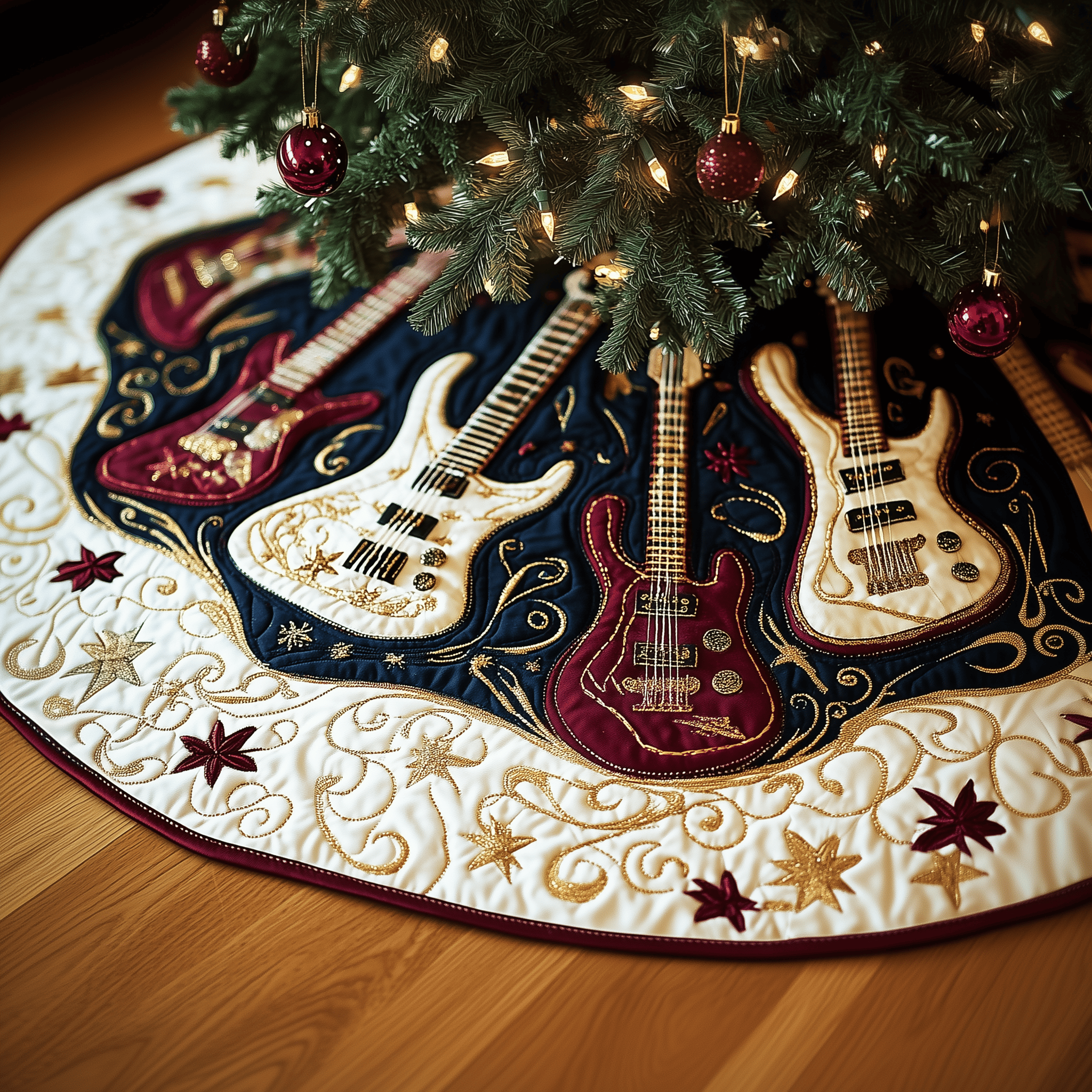 Christmas Swirl Guitar Quilted Tree Skirt Christmas Tree Skirt Best Christmas Gifts For My Wife