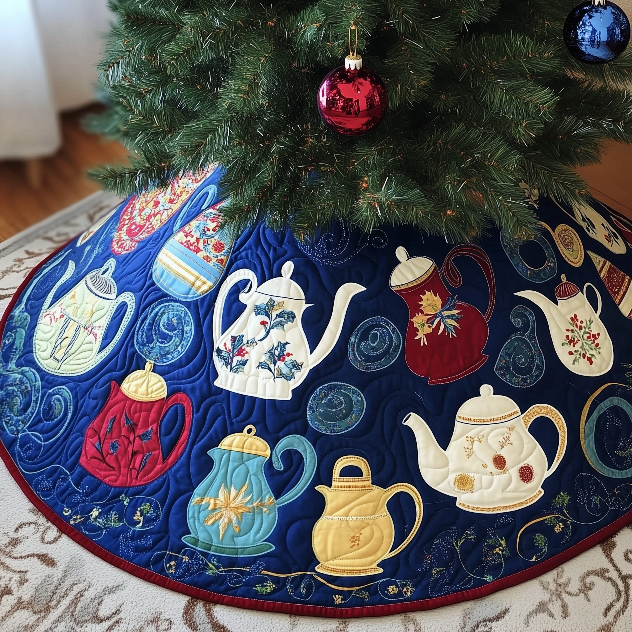 Christmas Teapot Quilted Tree Skirt Christmas Tree Base Cover Inexpensive Christmas Gifts For Family