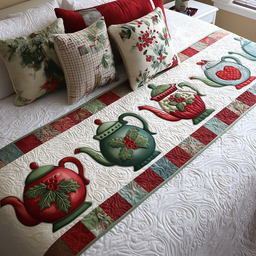 Christmas Teatime Quilted Bed Runner Bed Decor Christmas Presents For Tea Lovers