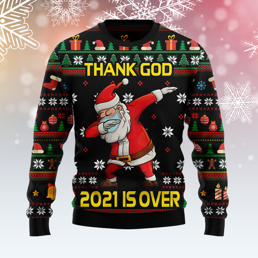 Christmas Thank God Is Over Santa Dabbing Ugly Christmas Sweater